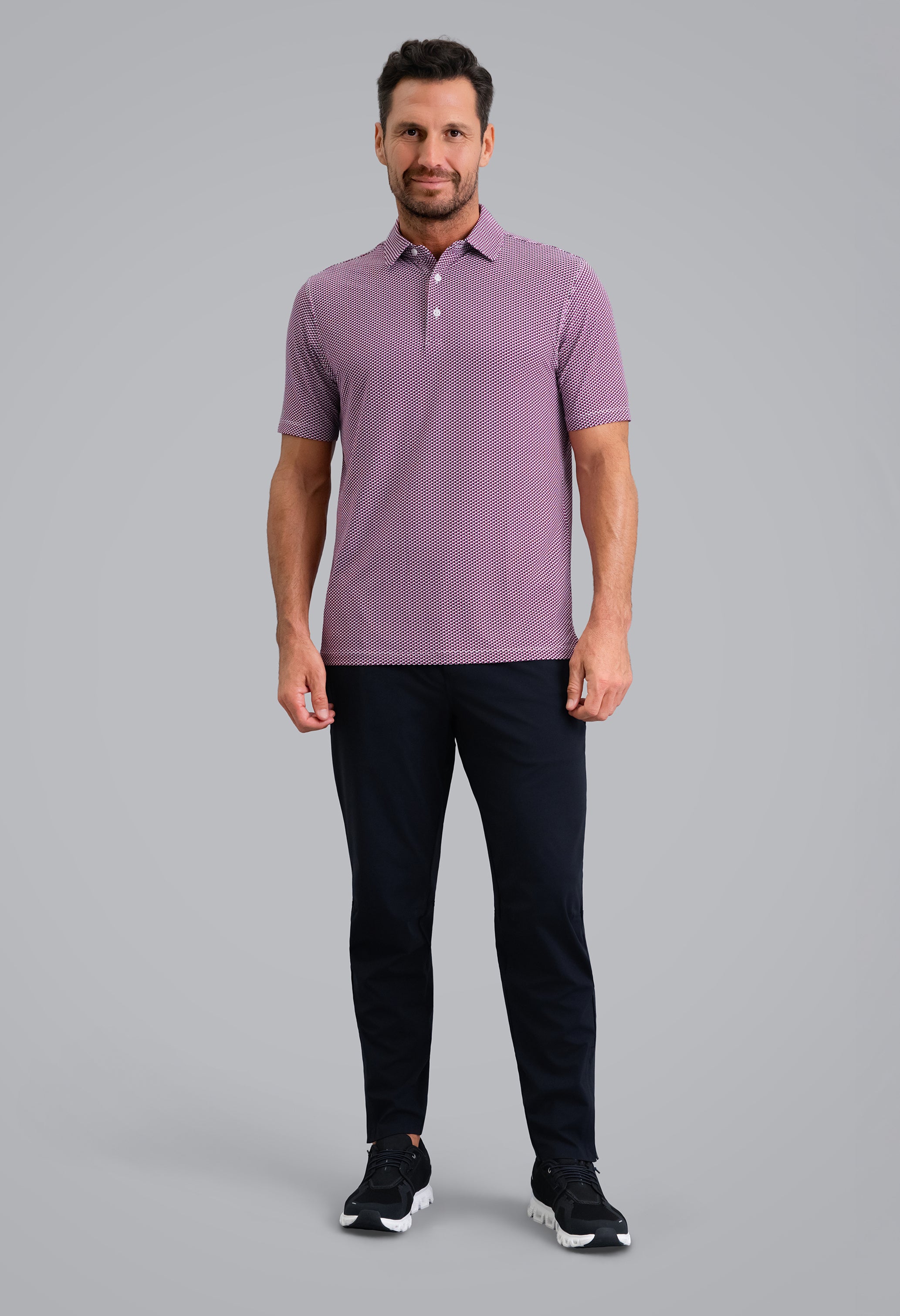 IBKÜL - Cube Art Short Sleeve Polo - Color: Black/Rose/White