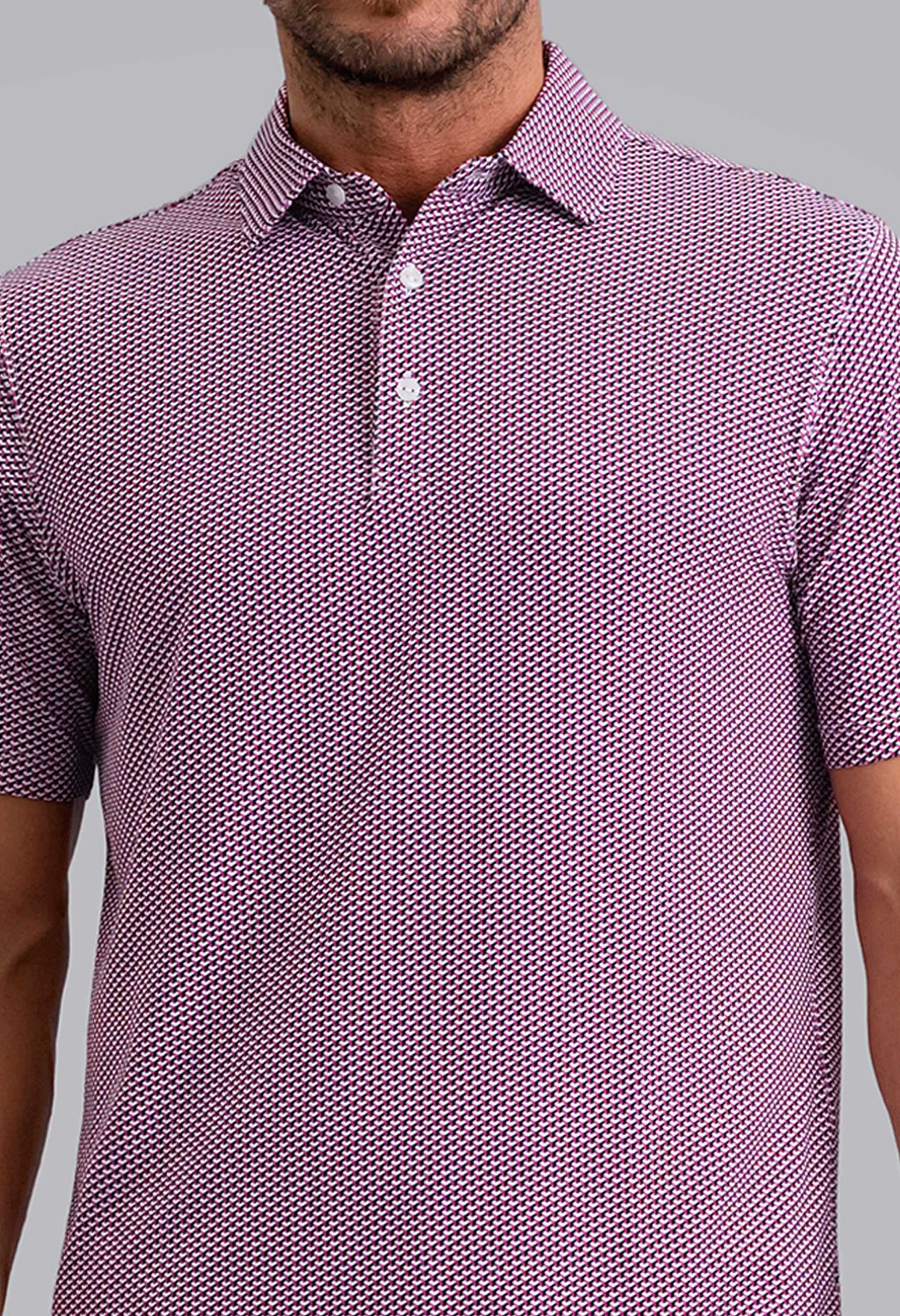 IBKÜL - Cube Art Short Sleeve Polo - Color: Black/Rose/White