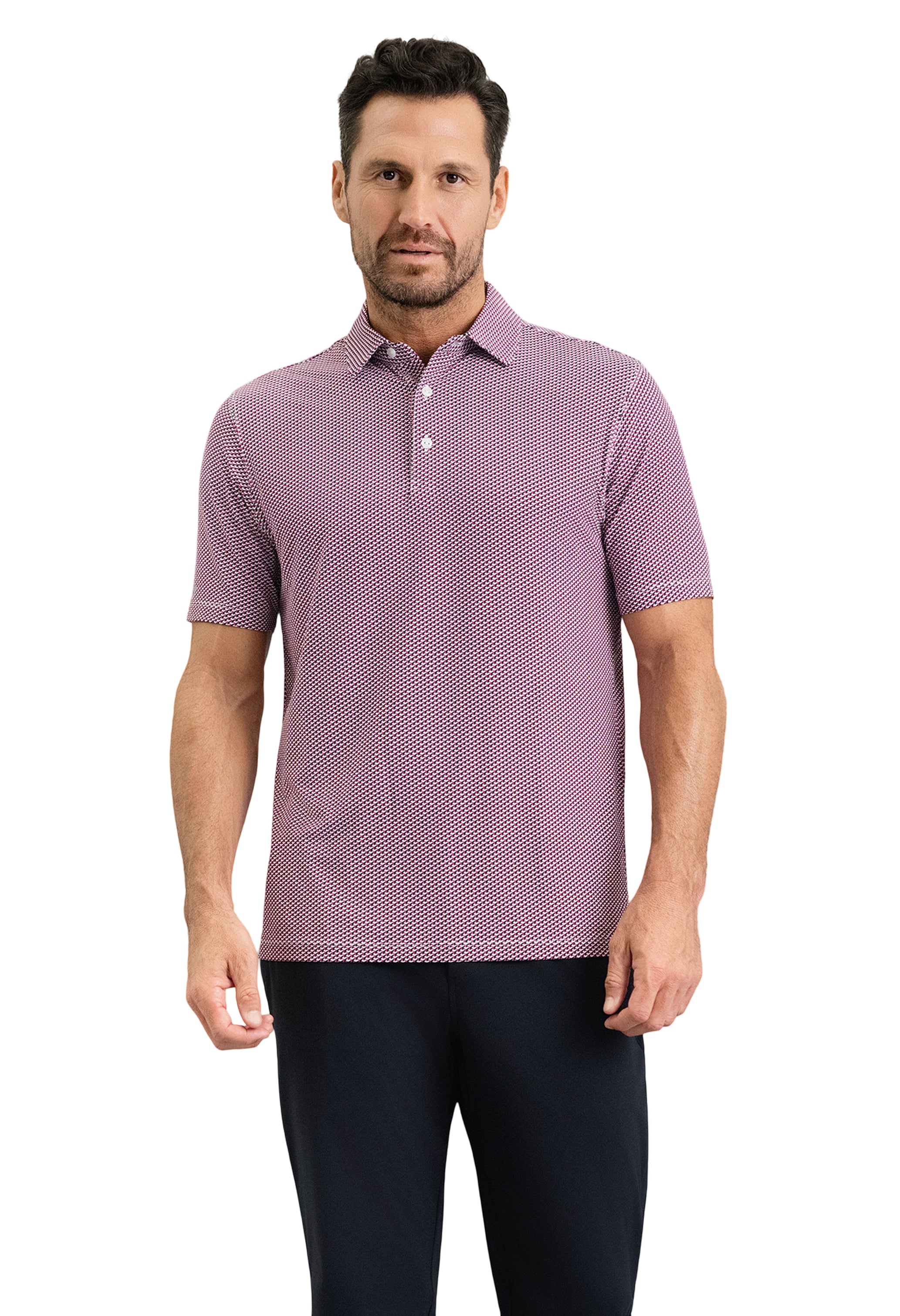 IBKÜL - Cube Art Short Sleeve Polo - Color: Black/Rose/White