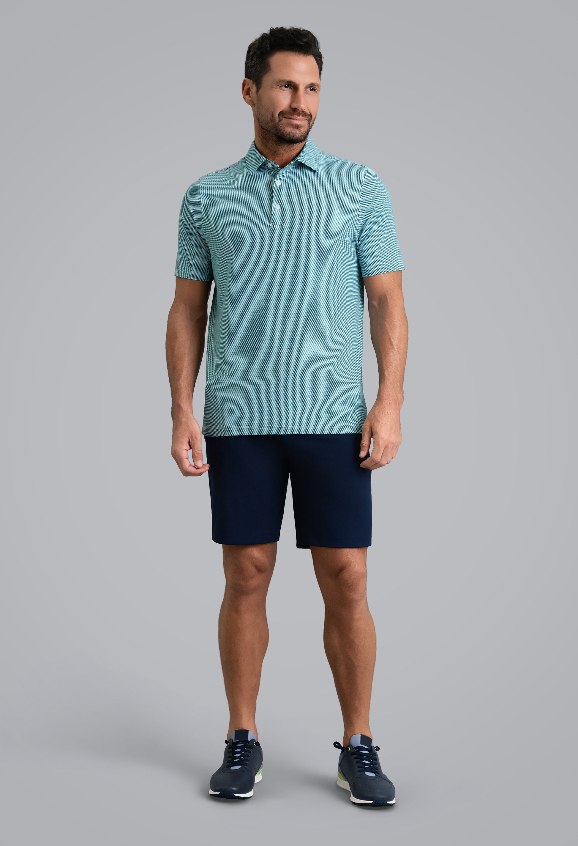 IBKÜL - Cube Art Short Sleeve Polo - Color: Classic Navy/Mint/White
