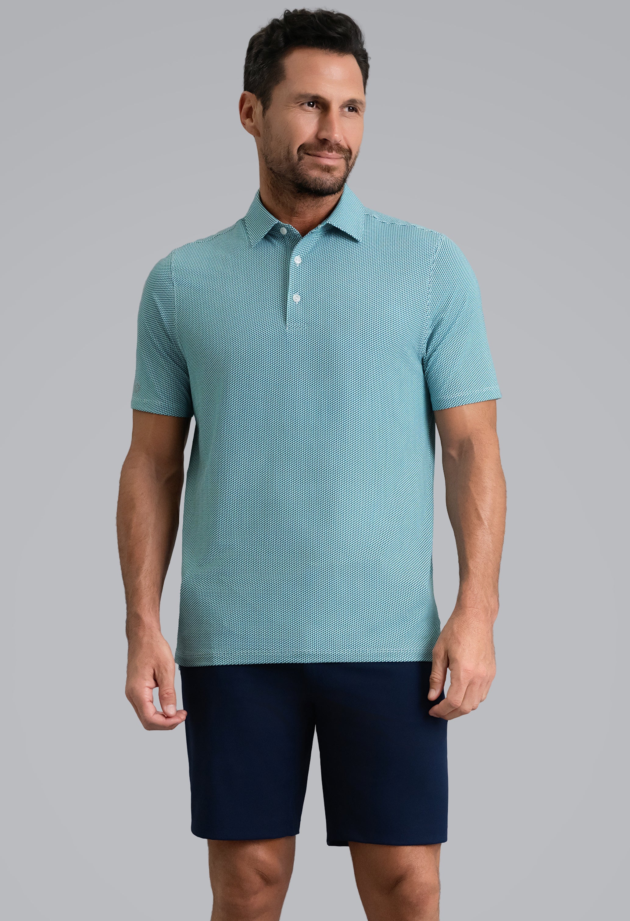 IBKÜL - Cube Art Short Sleeve Polo - Color: Classic Navy/Mint/White
