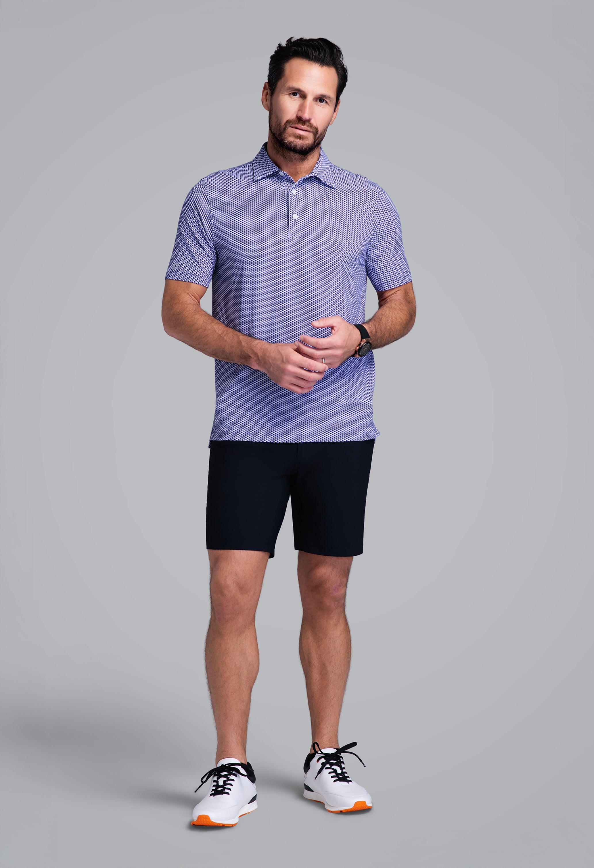 IBKÜL - Cube Art Short Sleeve Polo - Color: Lavender/Black