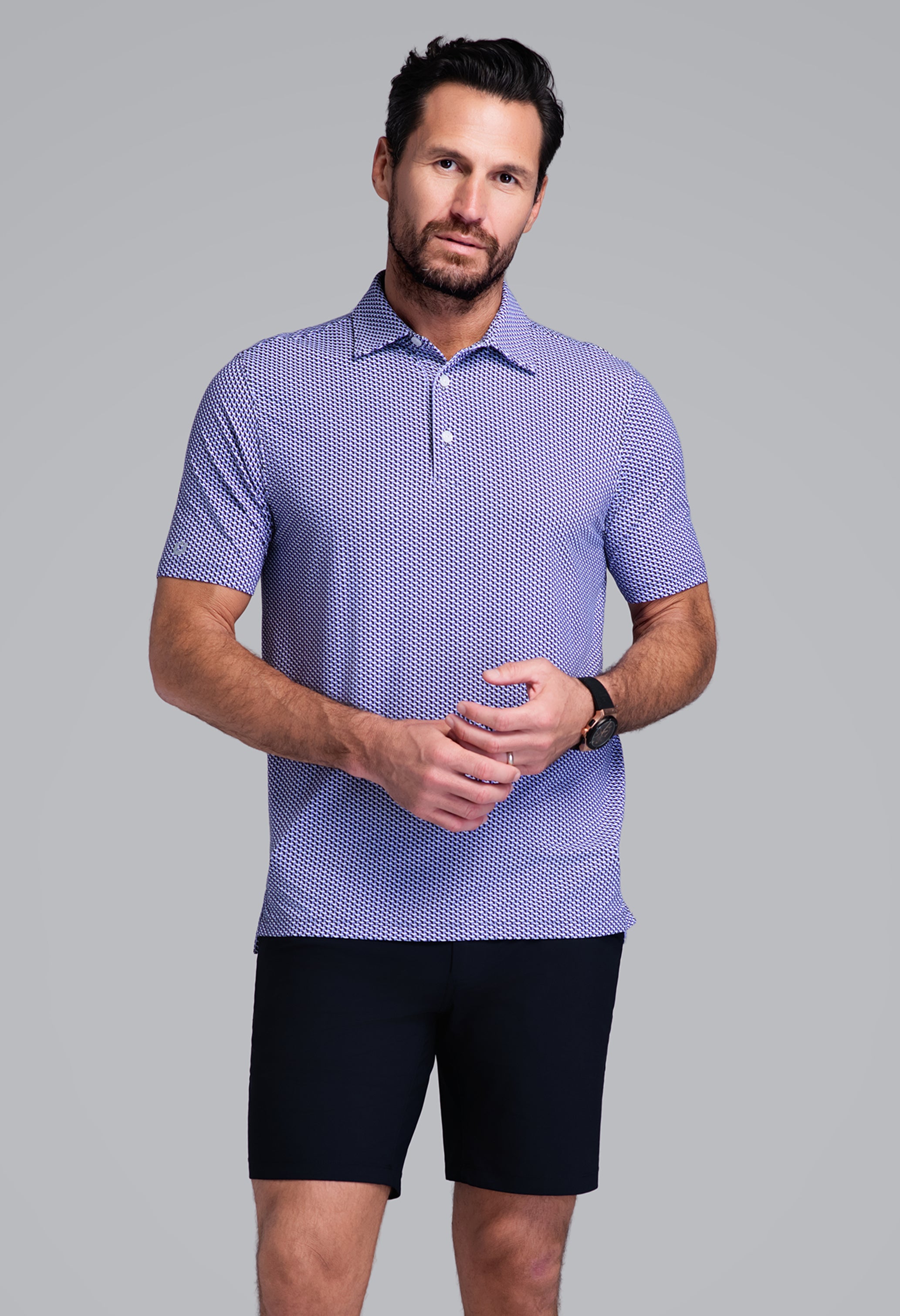 IBKÜL - Cube Art Short Sleeve Polo - Color: Lavender/Black