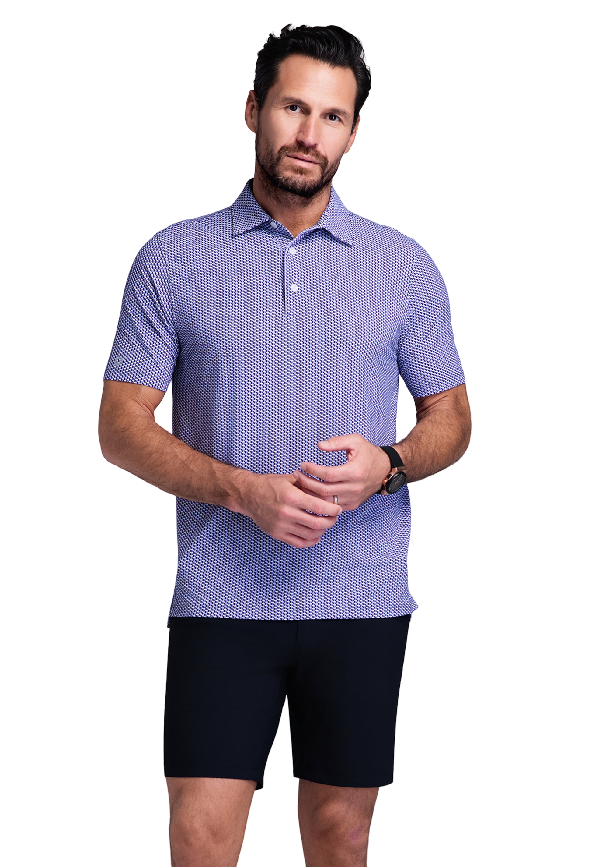 IBKÜL - Cube Art Short Sleeve Polo - Color: Lavender/Black