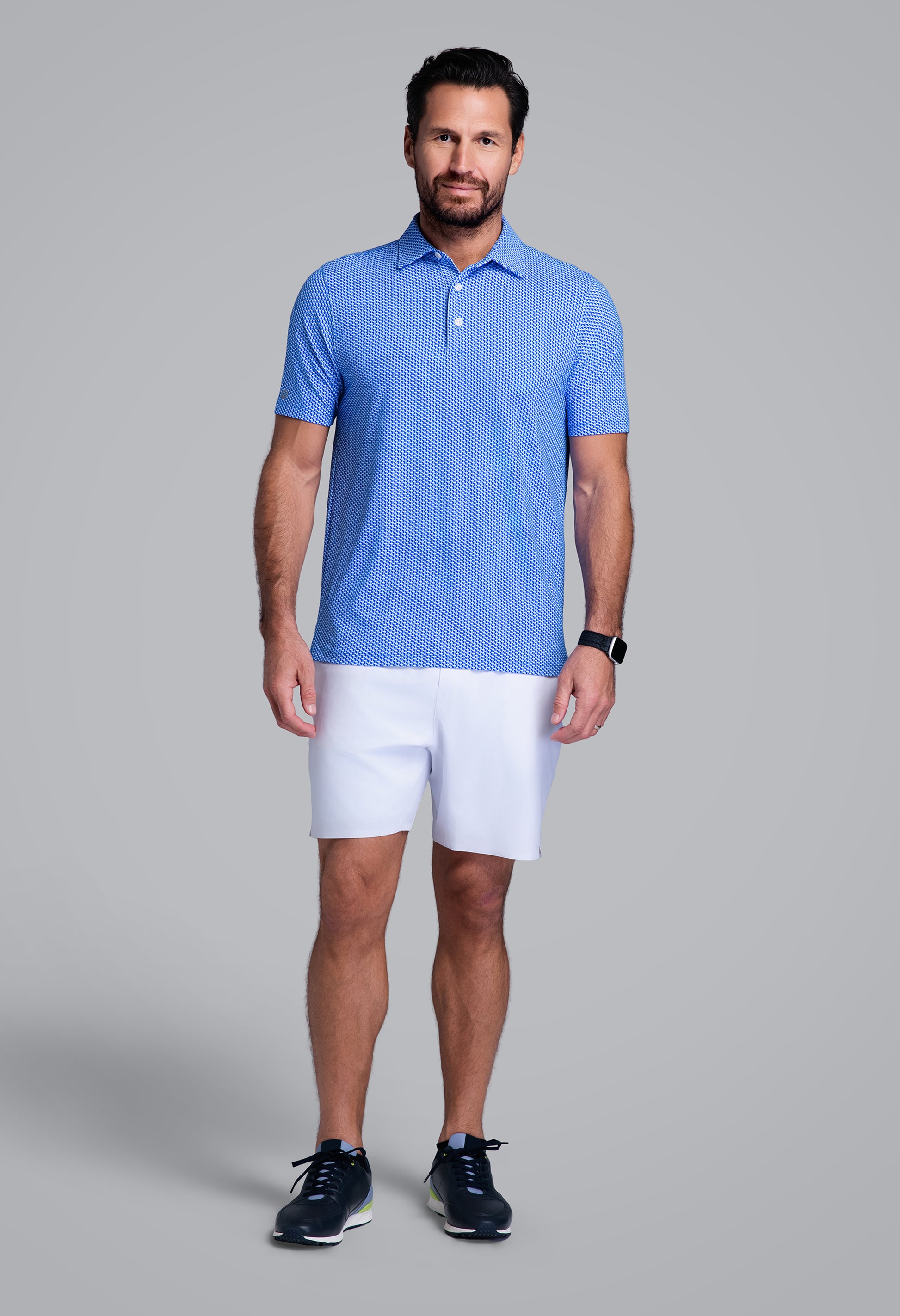 IBKÜL - Cube Art Short Sleeve Polo - Color: White/Royal