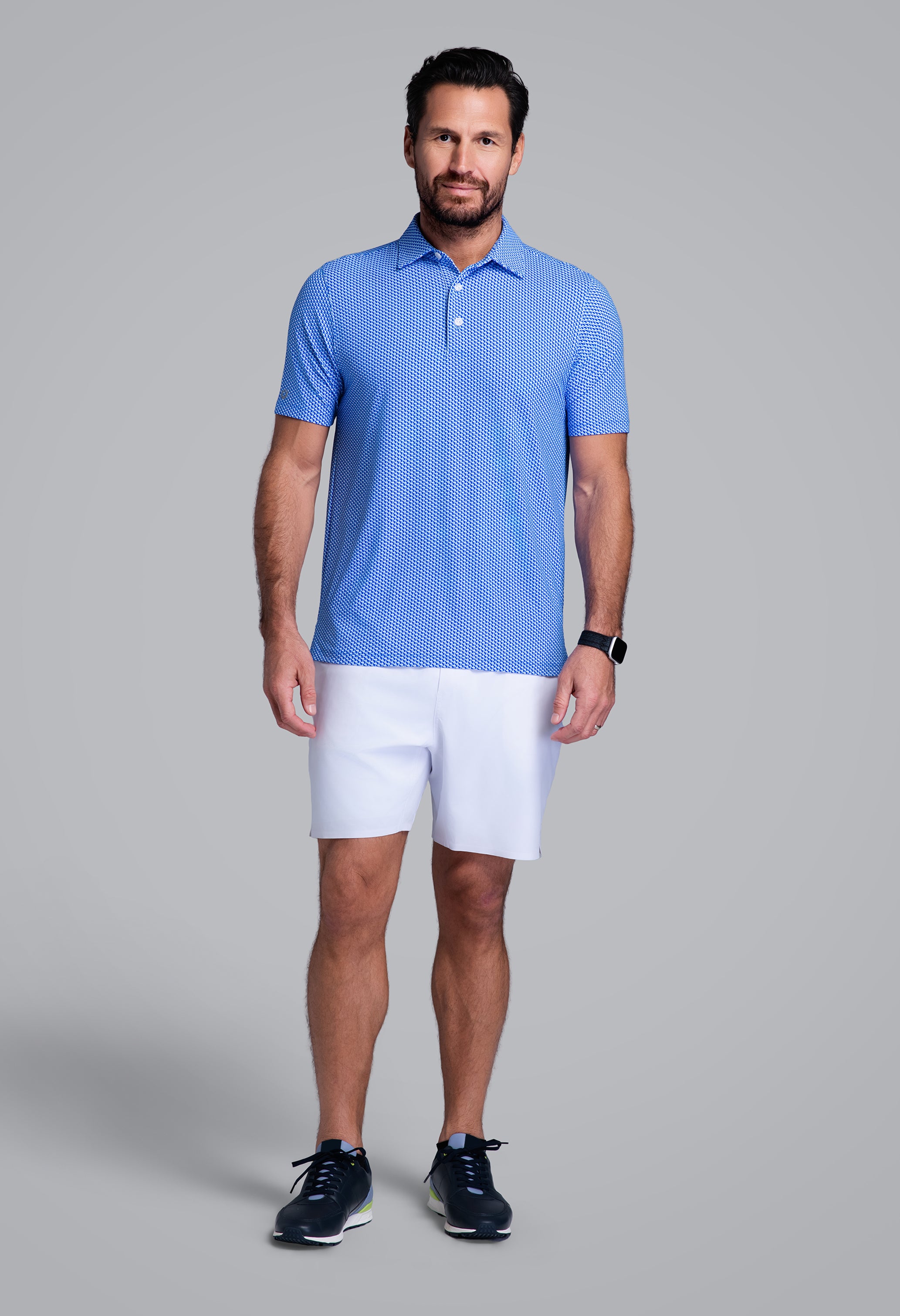 IBKÜL - Cube Art Short Sleeve Polo - Color: White/Royal