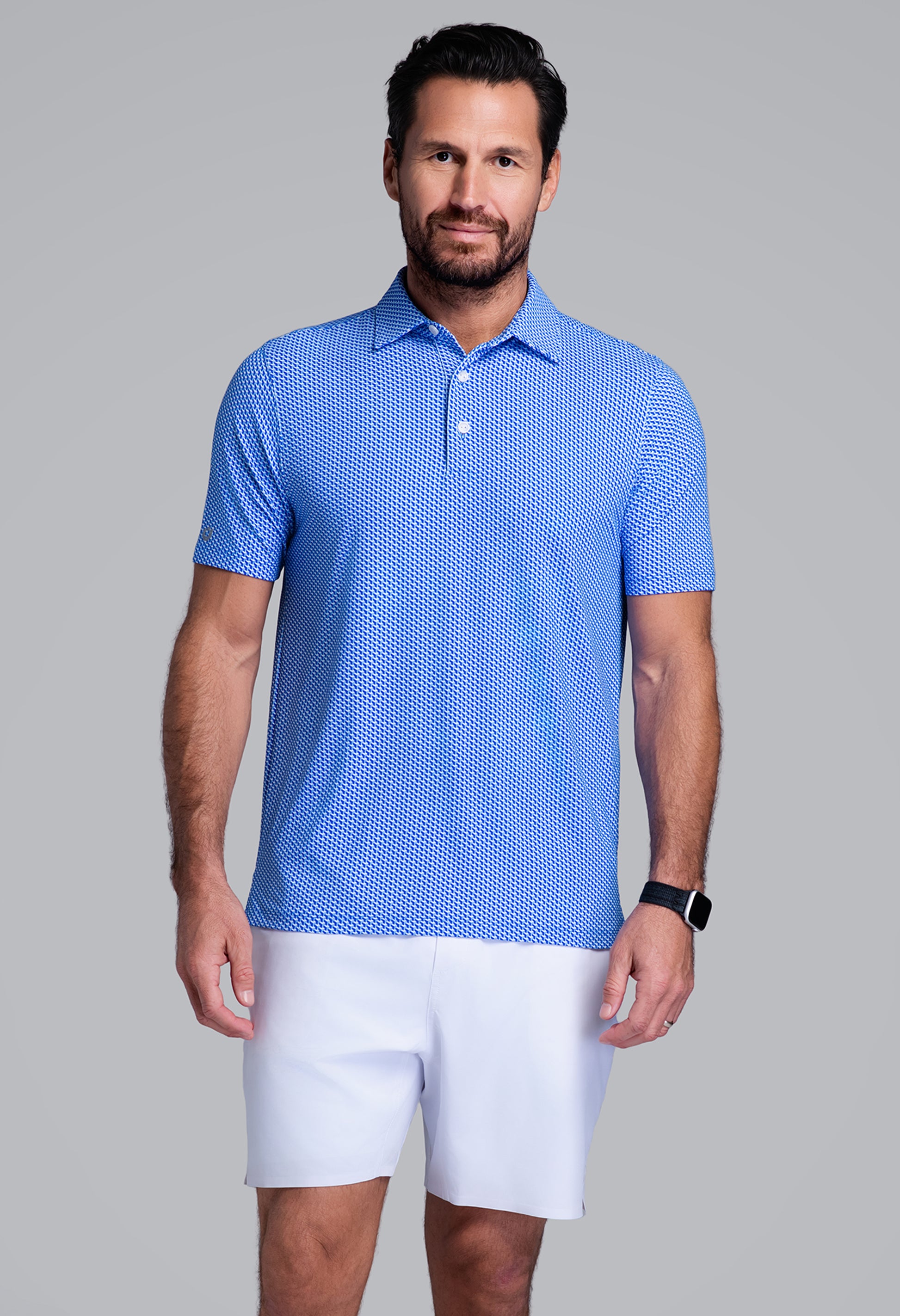 IBKÜL - Cube Art Short Sleeve Polo - Color: White/Royal