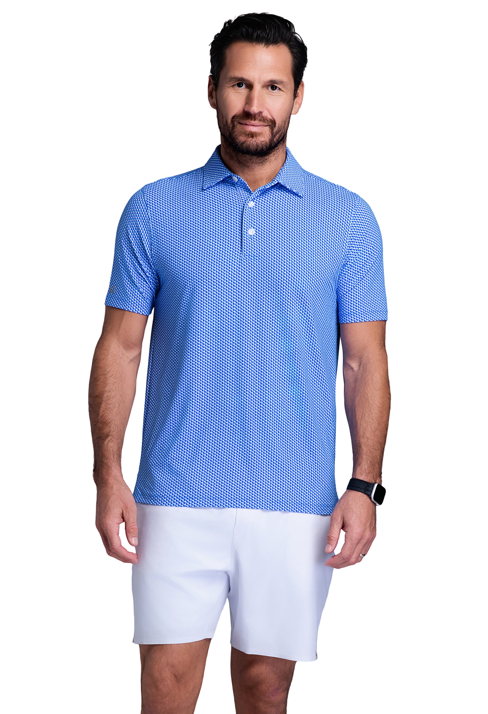 IBKÜL - Cube Art Short Sleeve Polo - Color: White/Royal