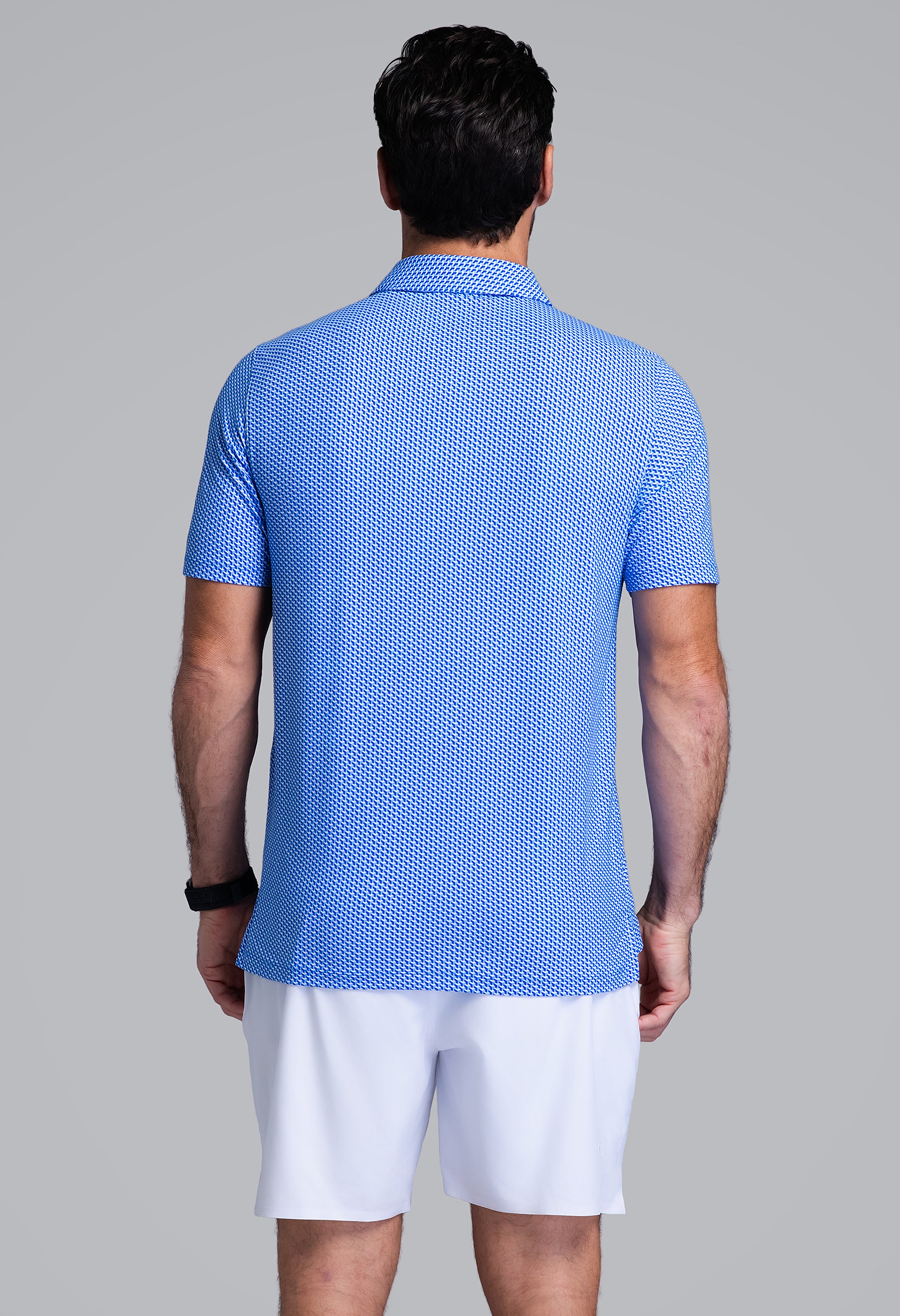 IBKÜL - Cube Art Short Sleeve Polo - Color: White/Royal