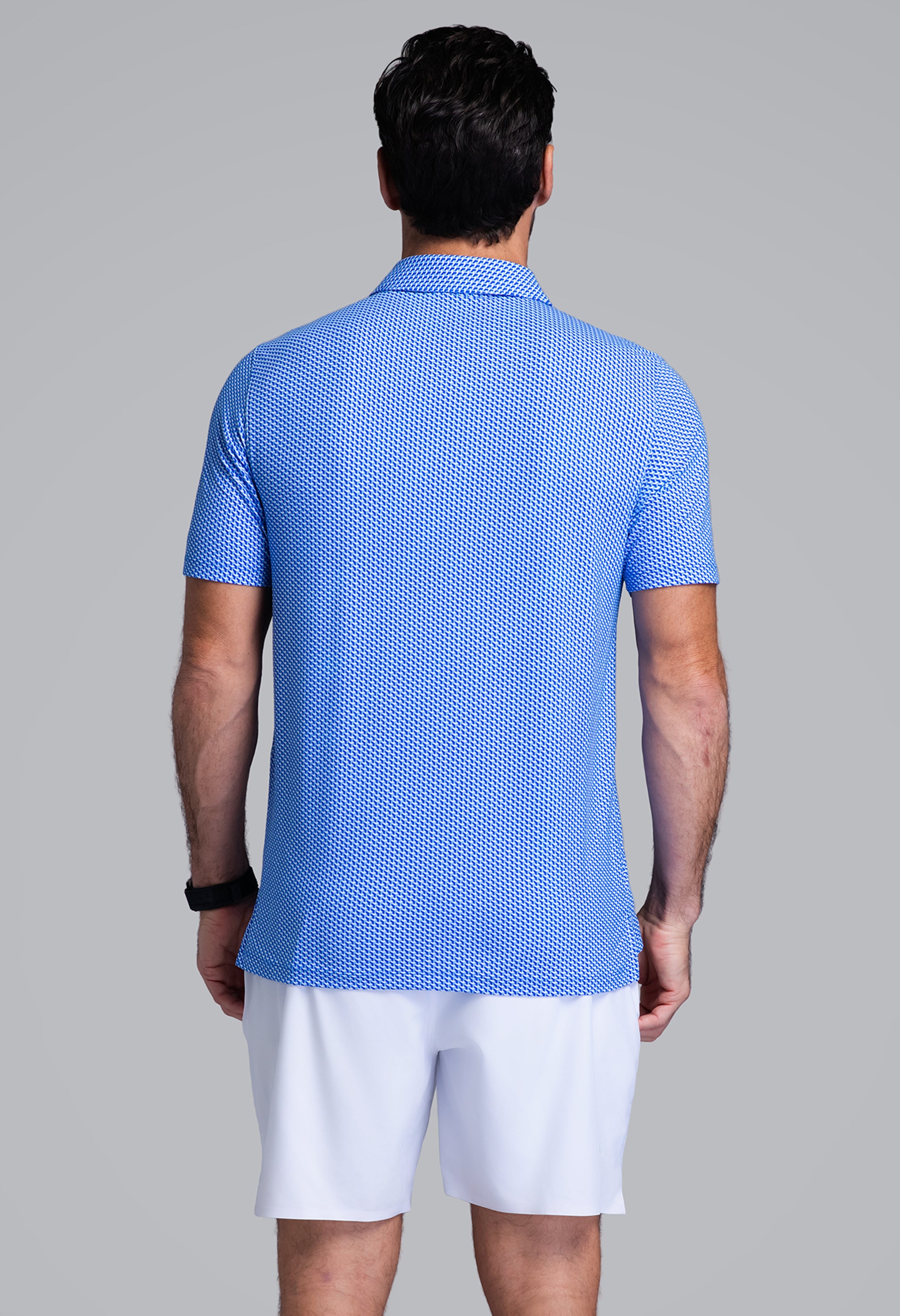 IBKÜL - Cube Art Short Sleeve Polo - Color: White/Royal