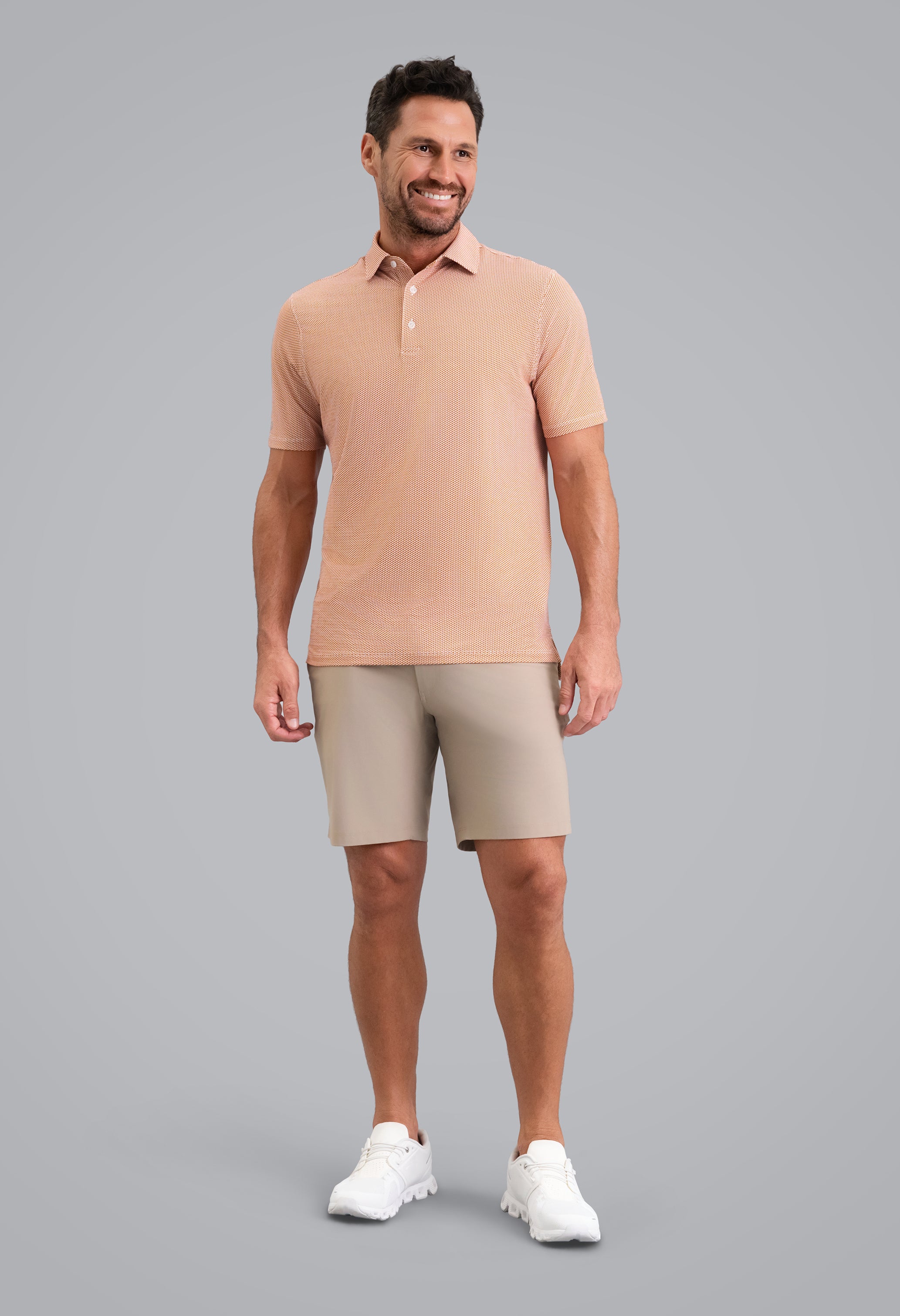 IBKÜL - Cube Art Short Sleeve Polo - Color: Chocolate/Peach/White