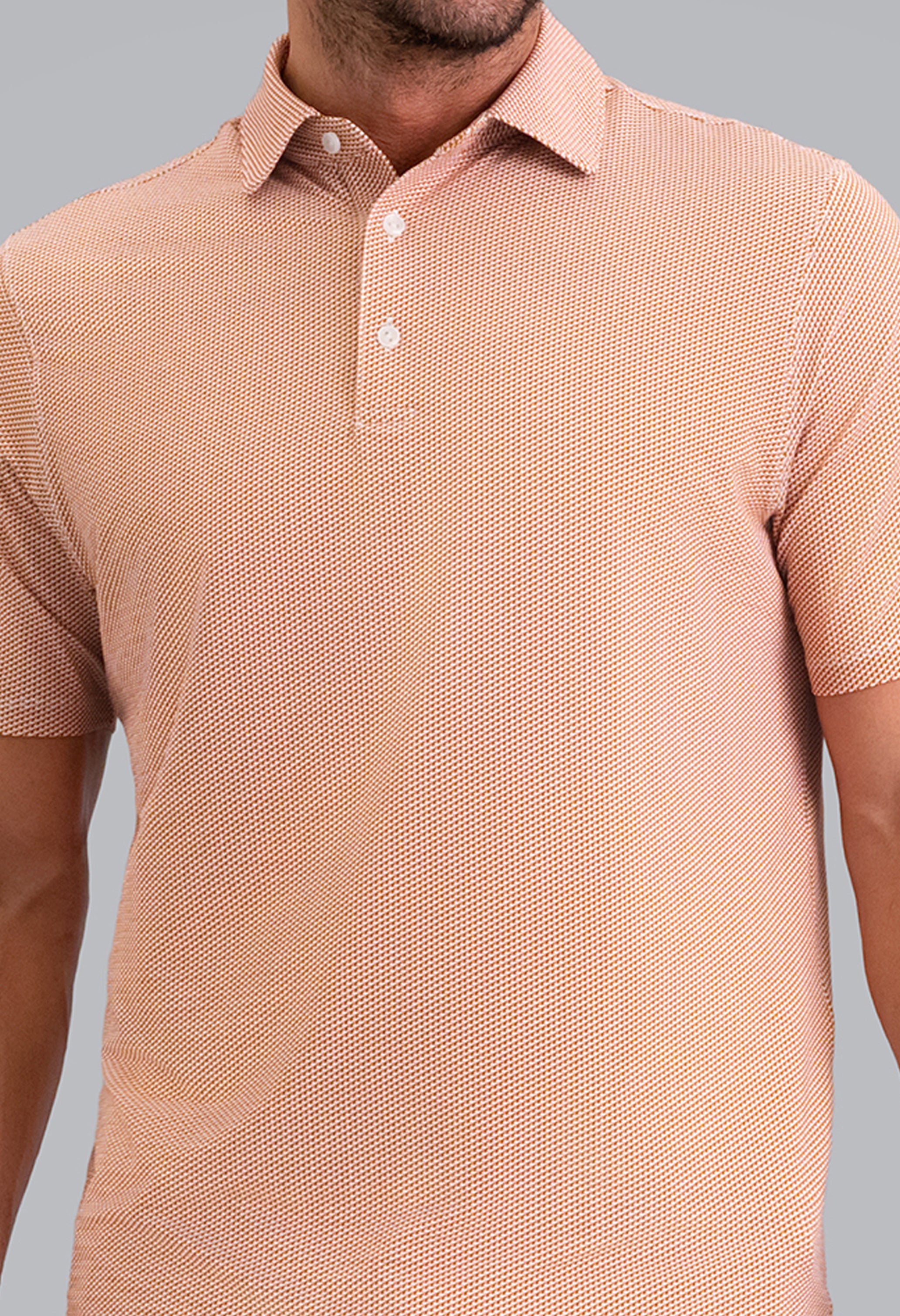 IBKÜL - Cube Art Short Sleeve Polo - Color: Chocolate/Peach/White