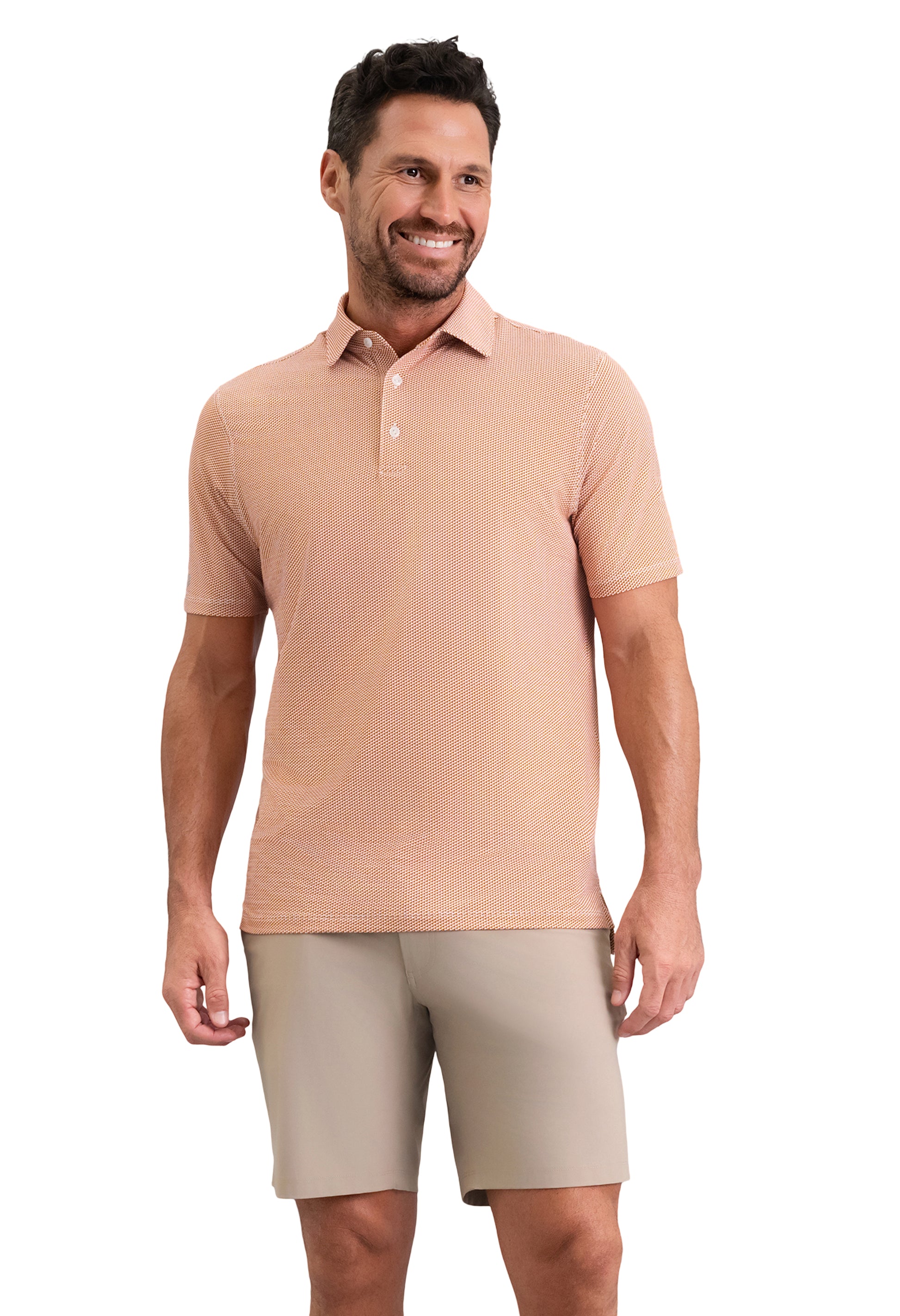 IBKÜL - Cube Art Short Sleeve Polo - Color: Chocolate/Peach/White