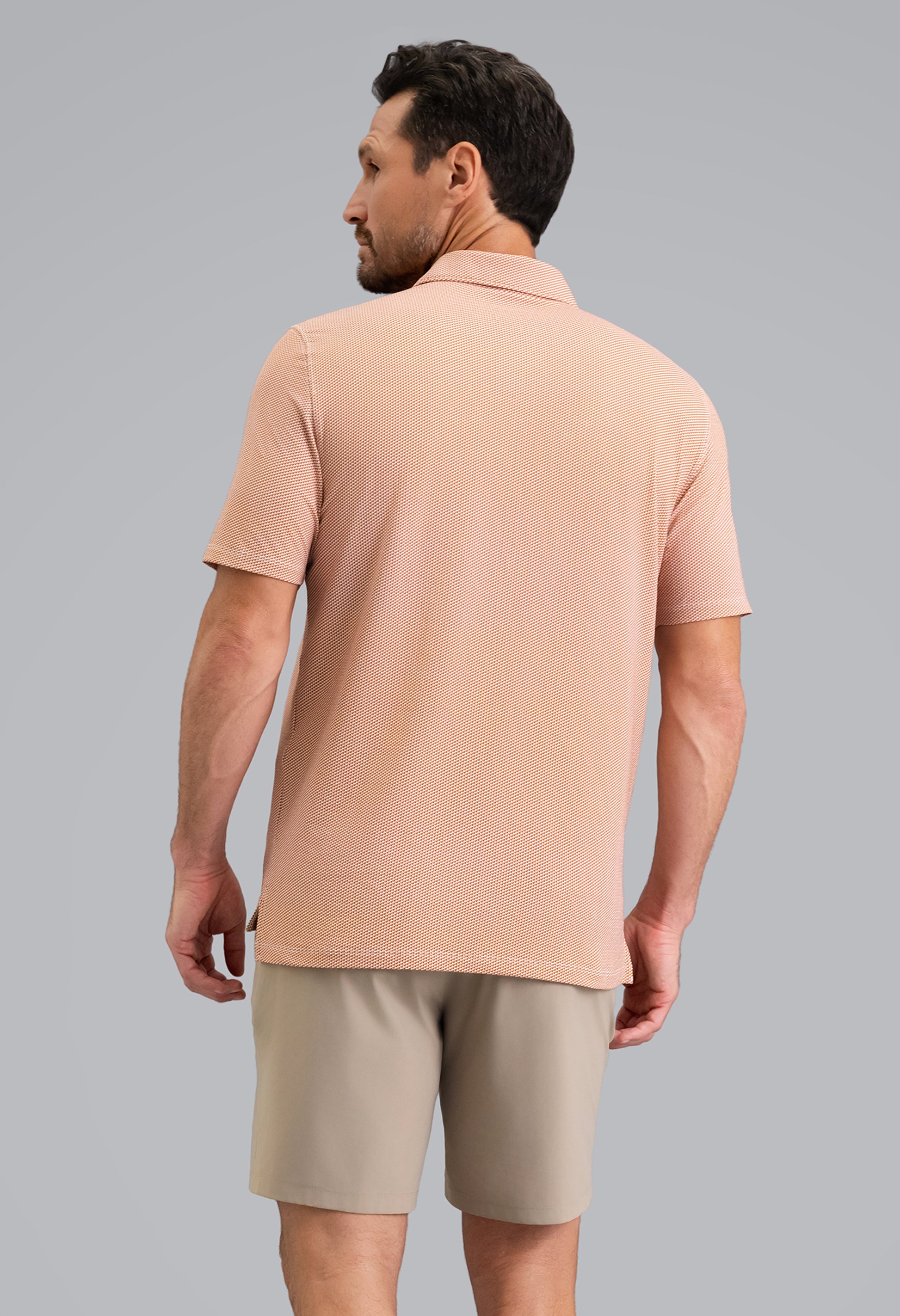 IBKÜL - Cube Art Short Sleeve Polo - Color: Chocolate/Peach/White