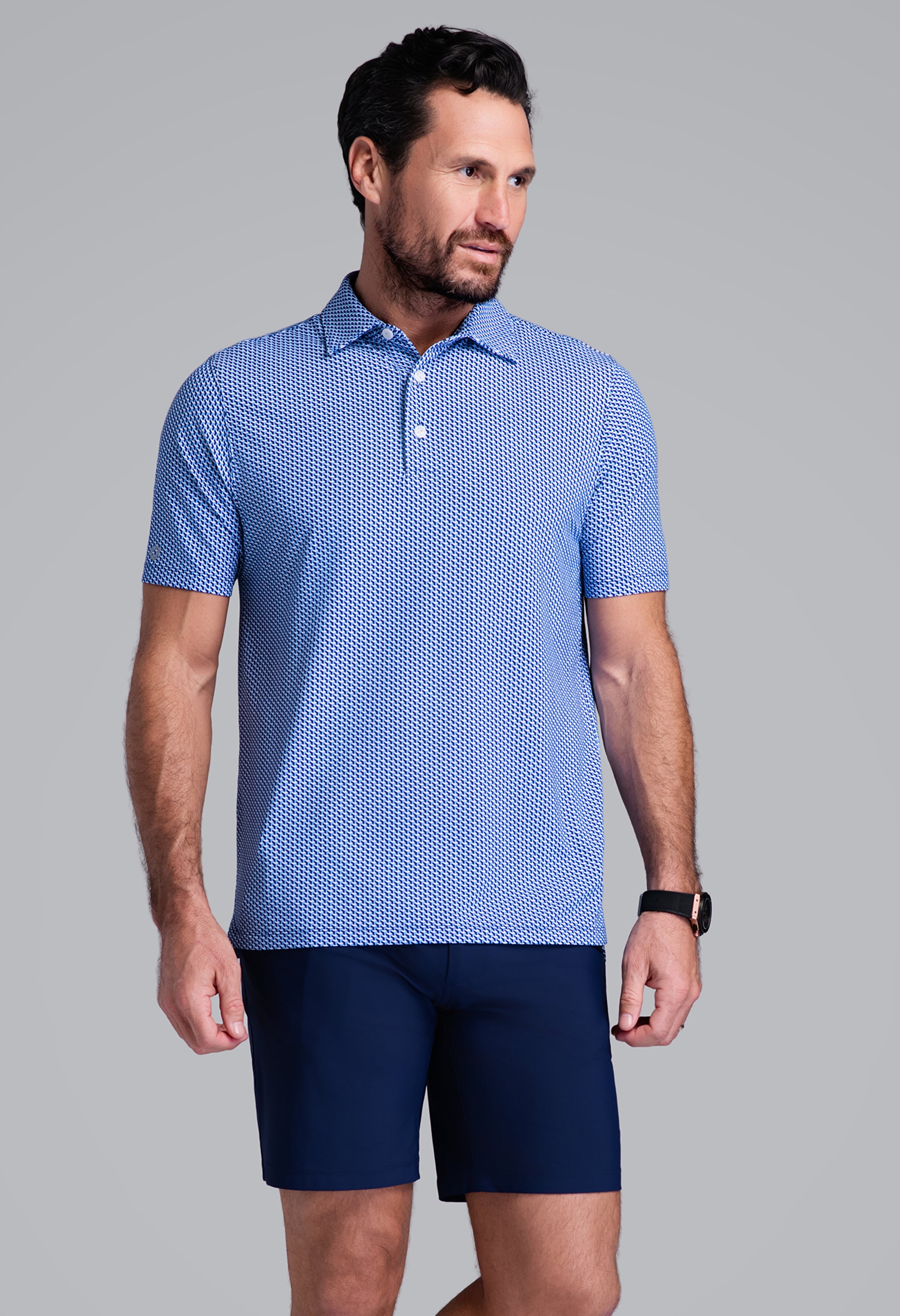 IBKÜL - Cube Art Short Sleeve Polo - Color: Ink/Peri