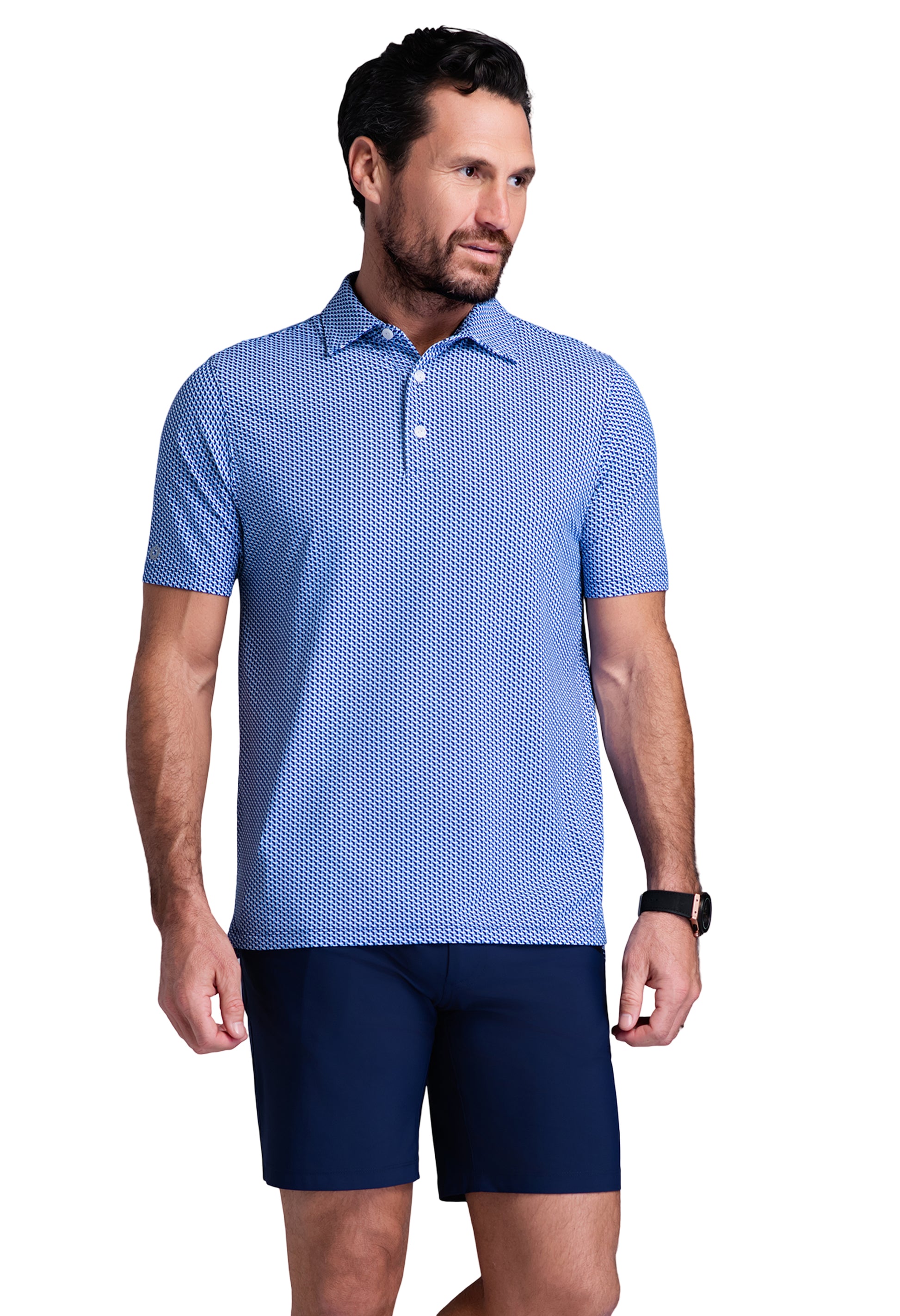 IBKÜL - Cube Art Short Sleeve Polo - Color: Ink/Peri
