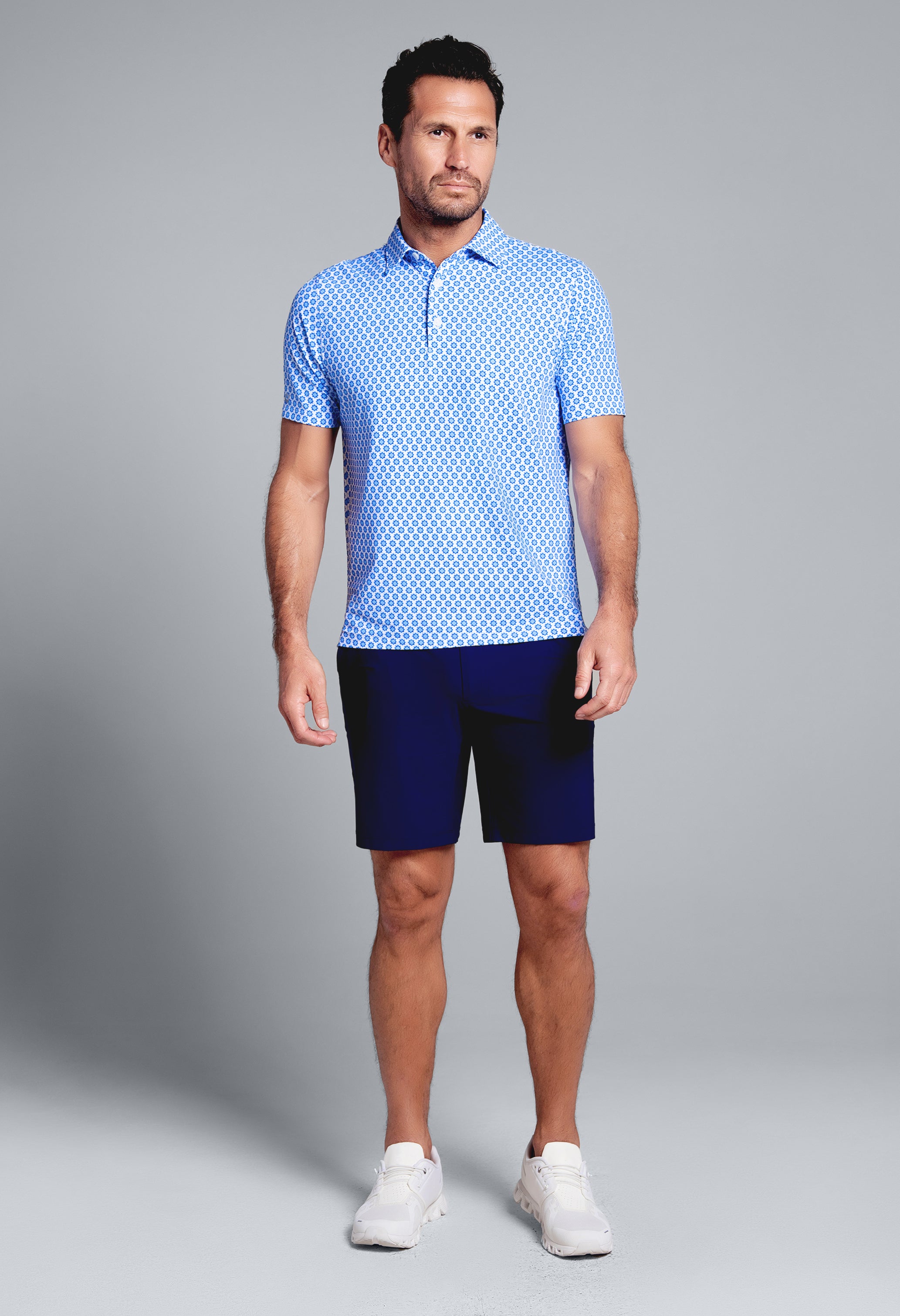 IBKÜL - Starburst Print Short Sleeve Polo (Modern Fit) - Color: Peri/Ink