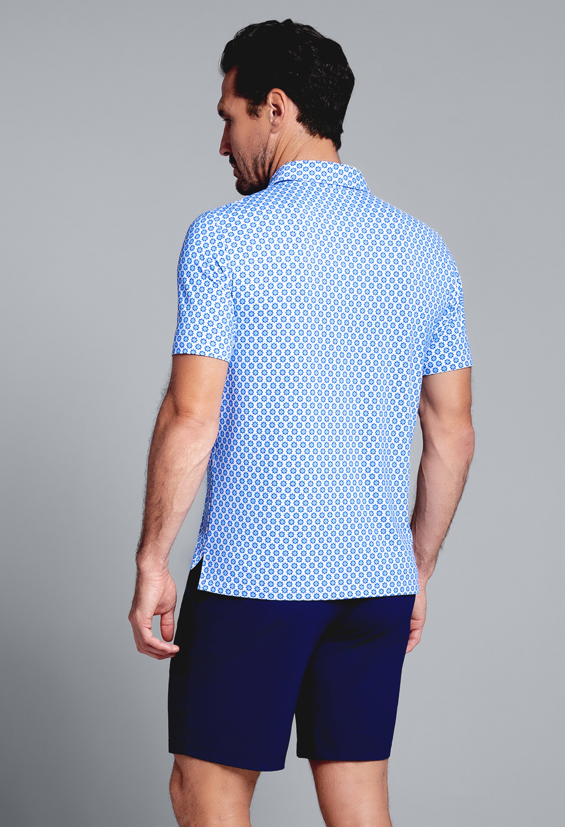 IBKÜL - Starburst Print Short Sleeve Polo (Modern Fit) - Color: Peri/Ink