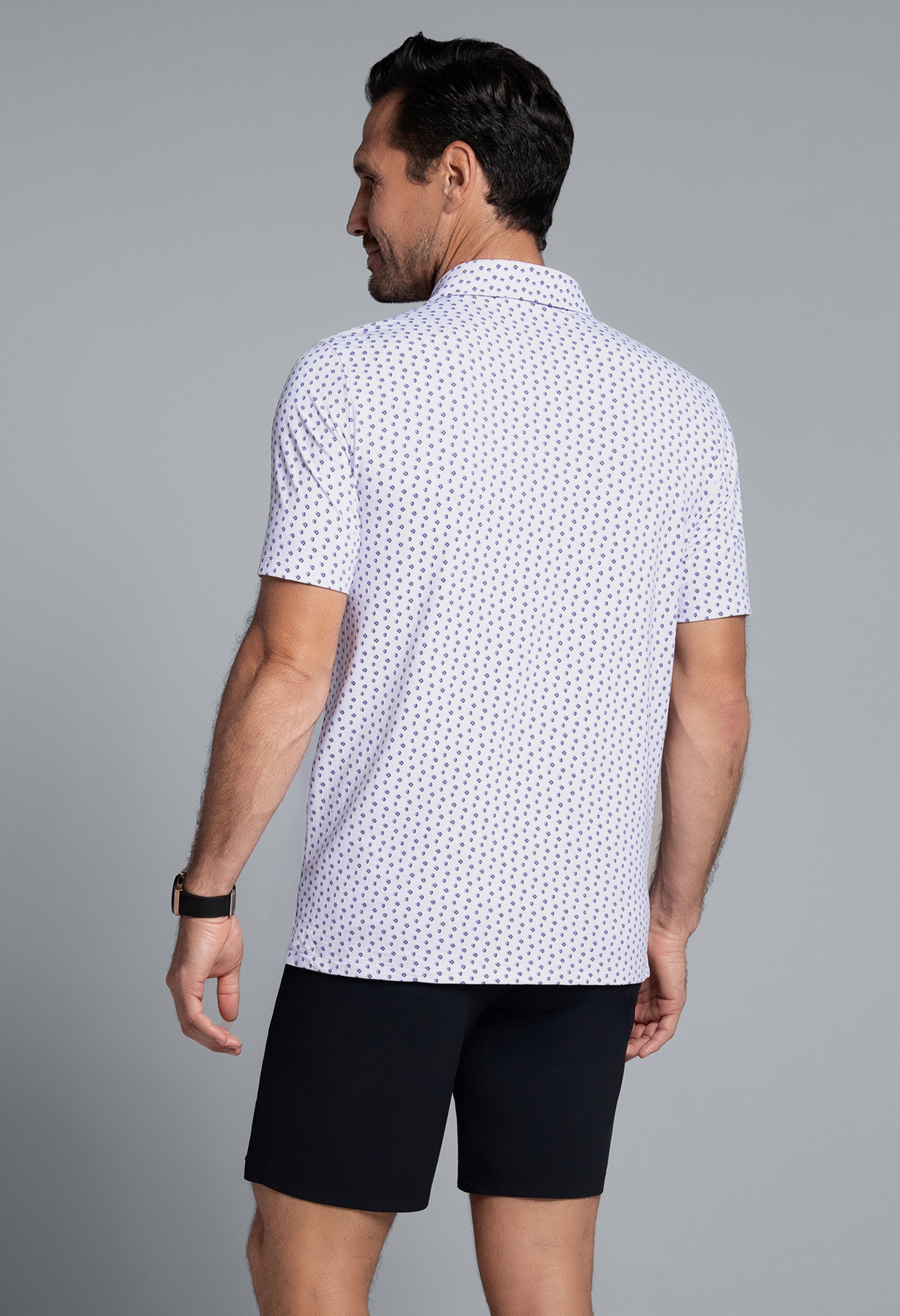 IBKÜL - Scattered Shadow Print Short Sleeve Polo (Modern Fit) - Color: Lavender/Black