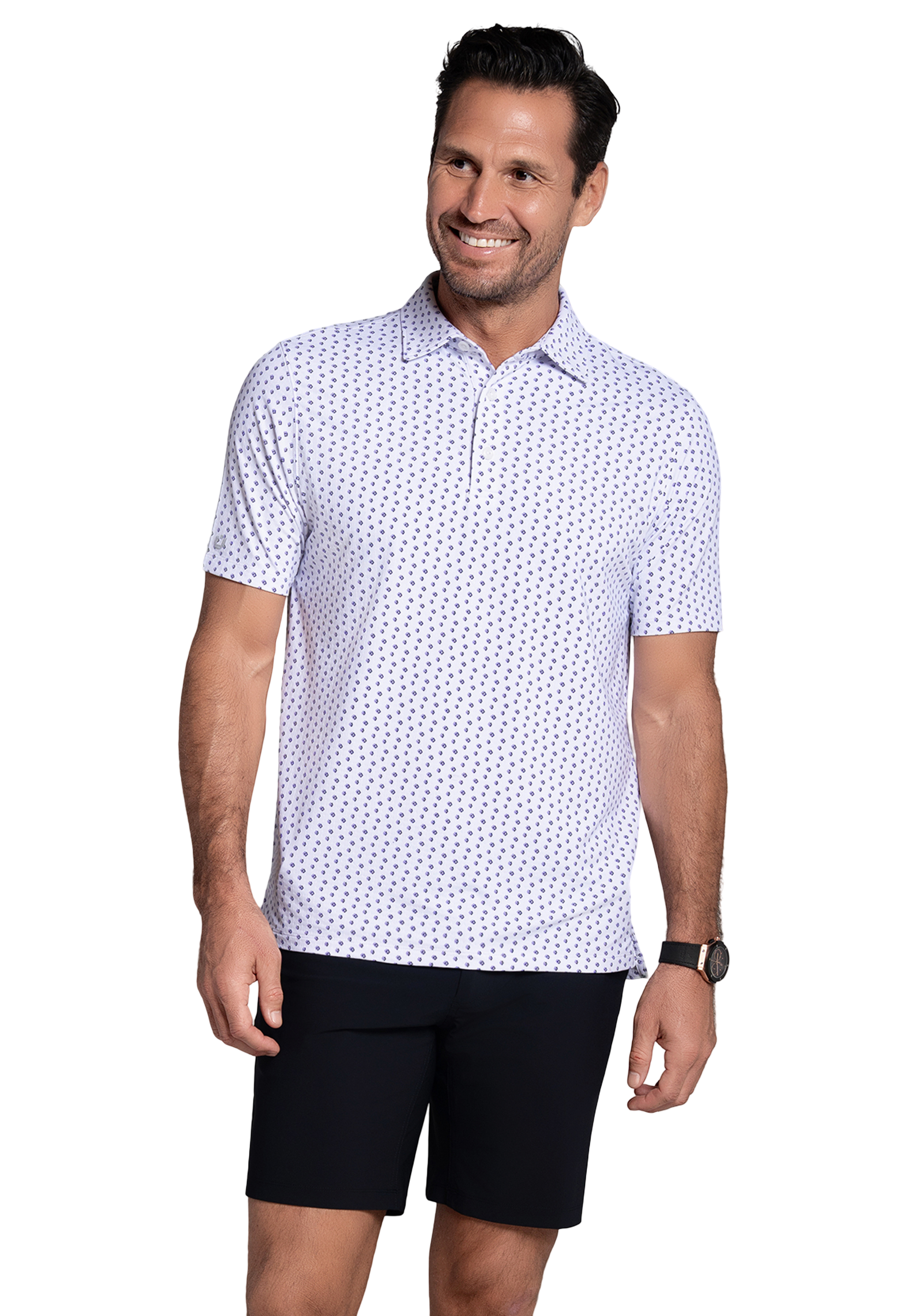 IBKÜL - Scattered Shadow Print Short Sleeve Polo (Modern Fit) - Color: Lavender/Black