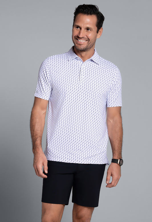 IBKÜL - Scattered Shadow Print Short Sleeve Polo (Modern Fit) - Color: Lavender/Black