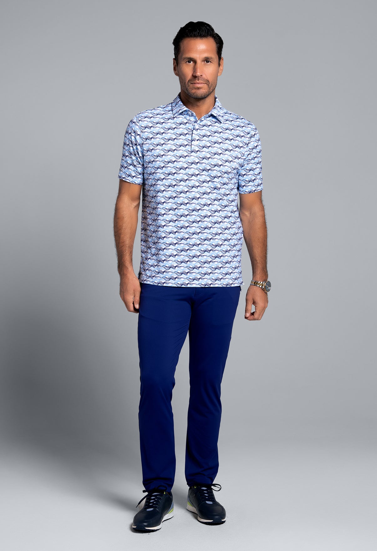 IBKÜL - Current Print Short Sleeve Polo (Modern Fit) - Color: White/Ink/Peri