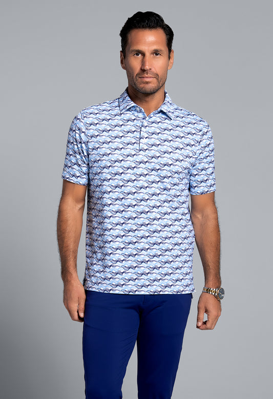IBKÜL - Current Print Short Sleeve Polo (Modern Fit) - Color: White/Ink/Peri