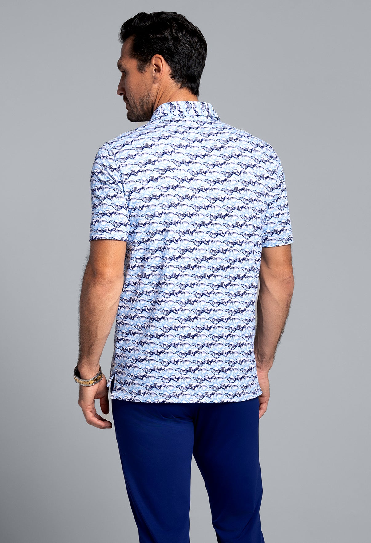 IBKÜL - Current Print Short Sleeve Polo (Modern Fit) - Color: White/Ink/Peri