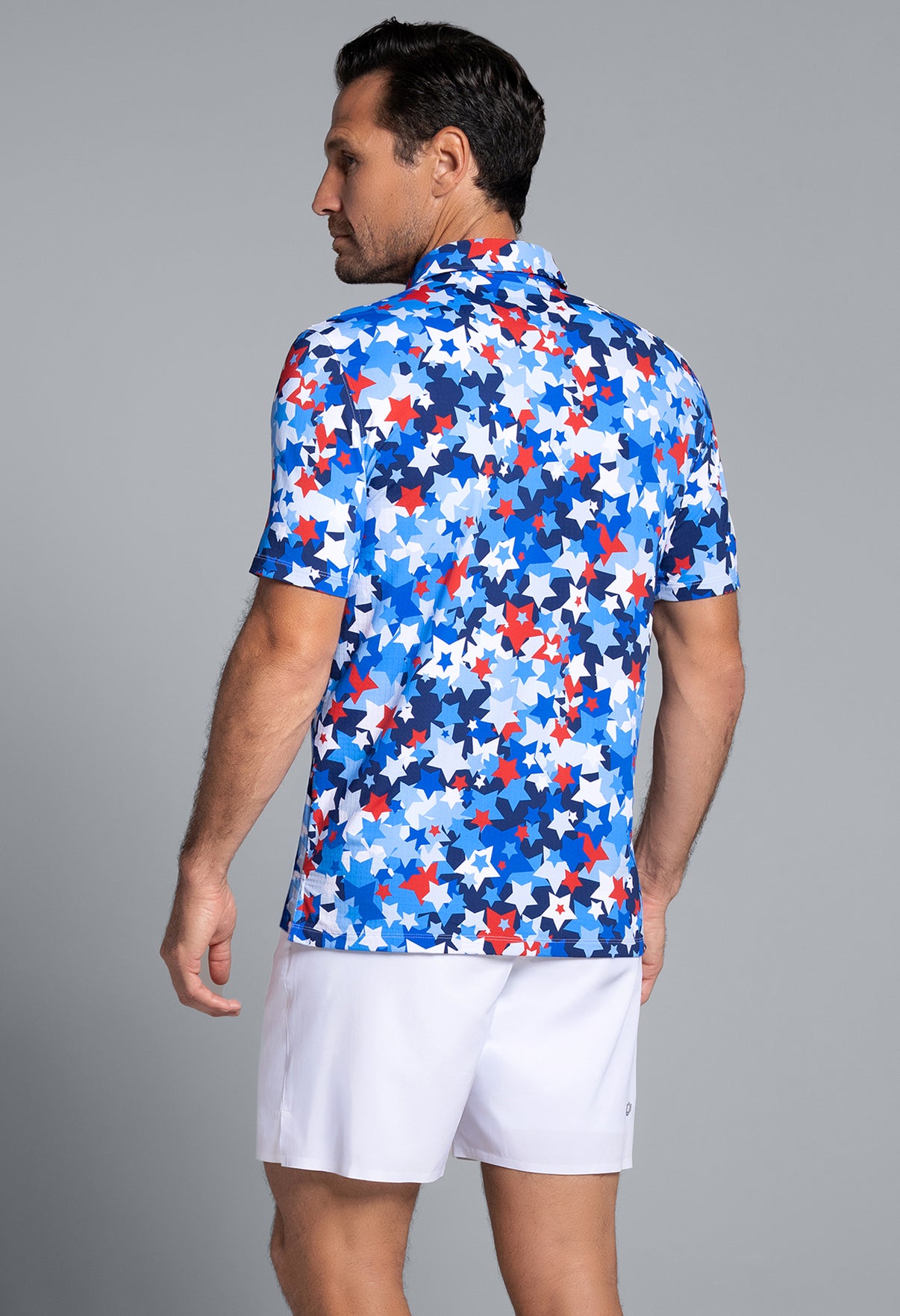 IBKÜL - Star Spangle Print Short Sleeve Polo (Modern Fit) - Color: Navy Multi