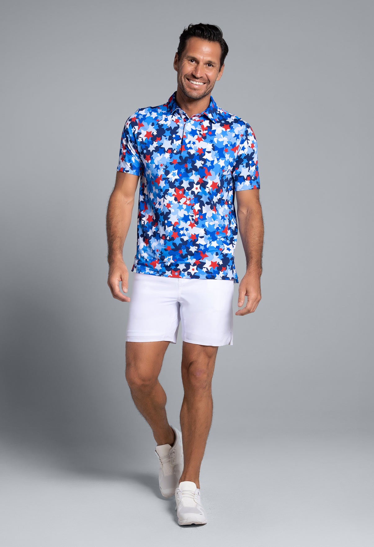 IBKÜL - Star Spangle Print Short Sleeve Polo (Modern Fit) - Color: Navy Multi