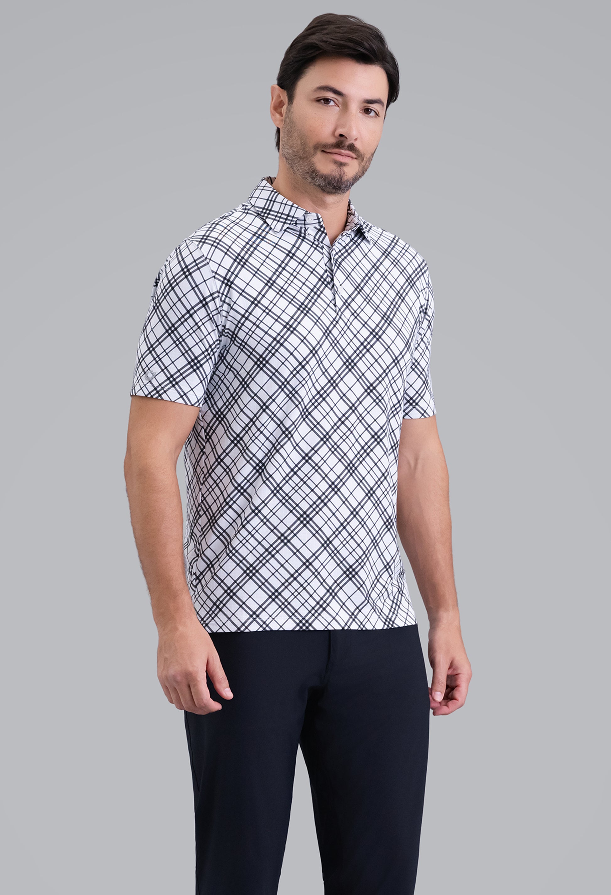 IBKÜL - Tony Print Short Sleeve Polo (Modern Fit) - Color: Black/White