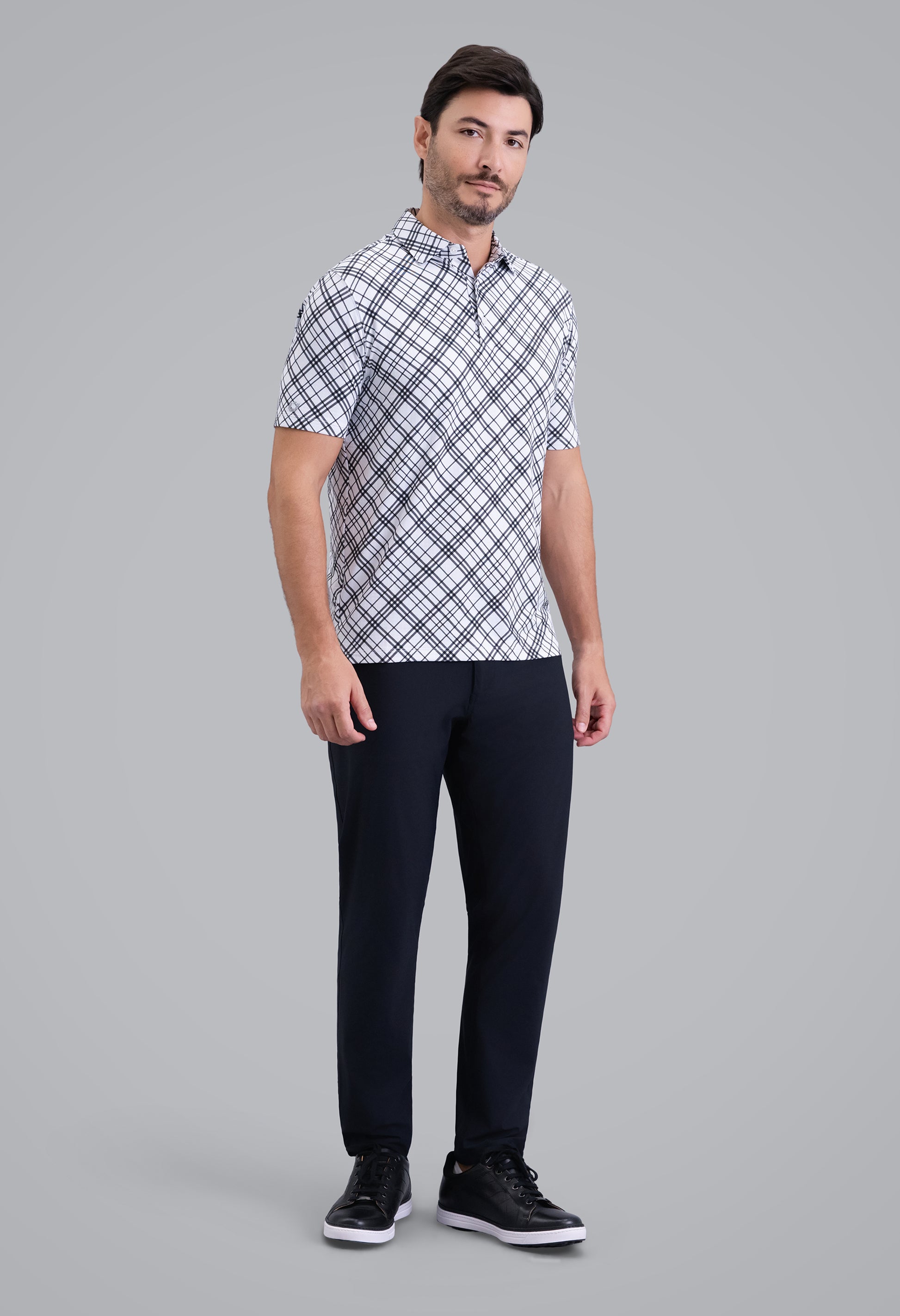 IBKÜL - Tony Print Short Sleeve Polo (Modern Fit) - Color: Black/White