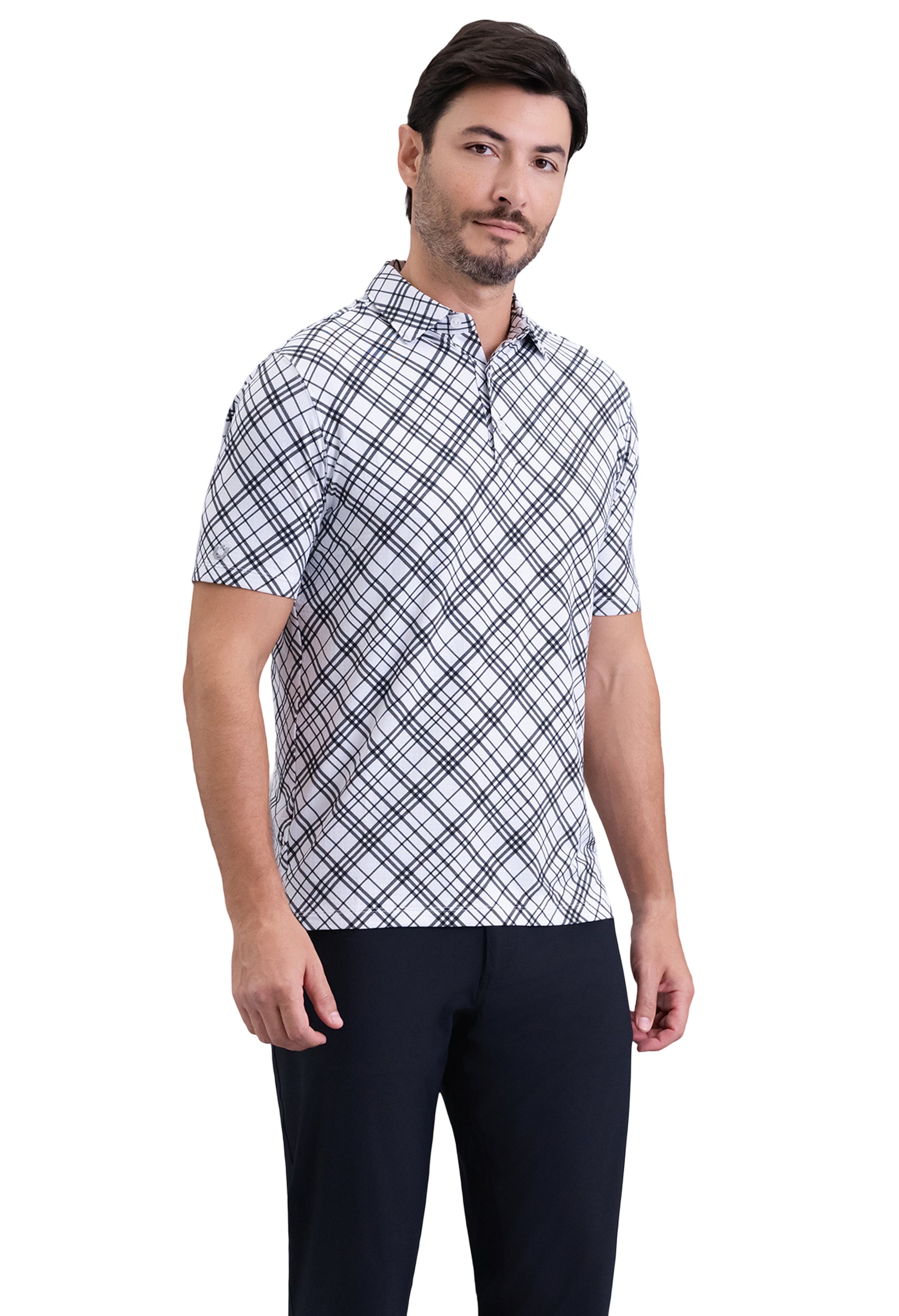IBKÜL - Tony Print Short Sleeve Polo (Modern Fit) - Color: Black/White
