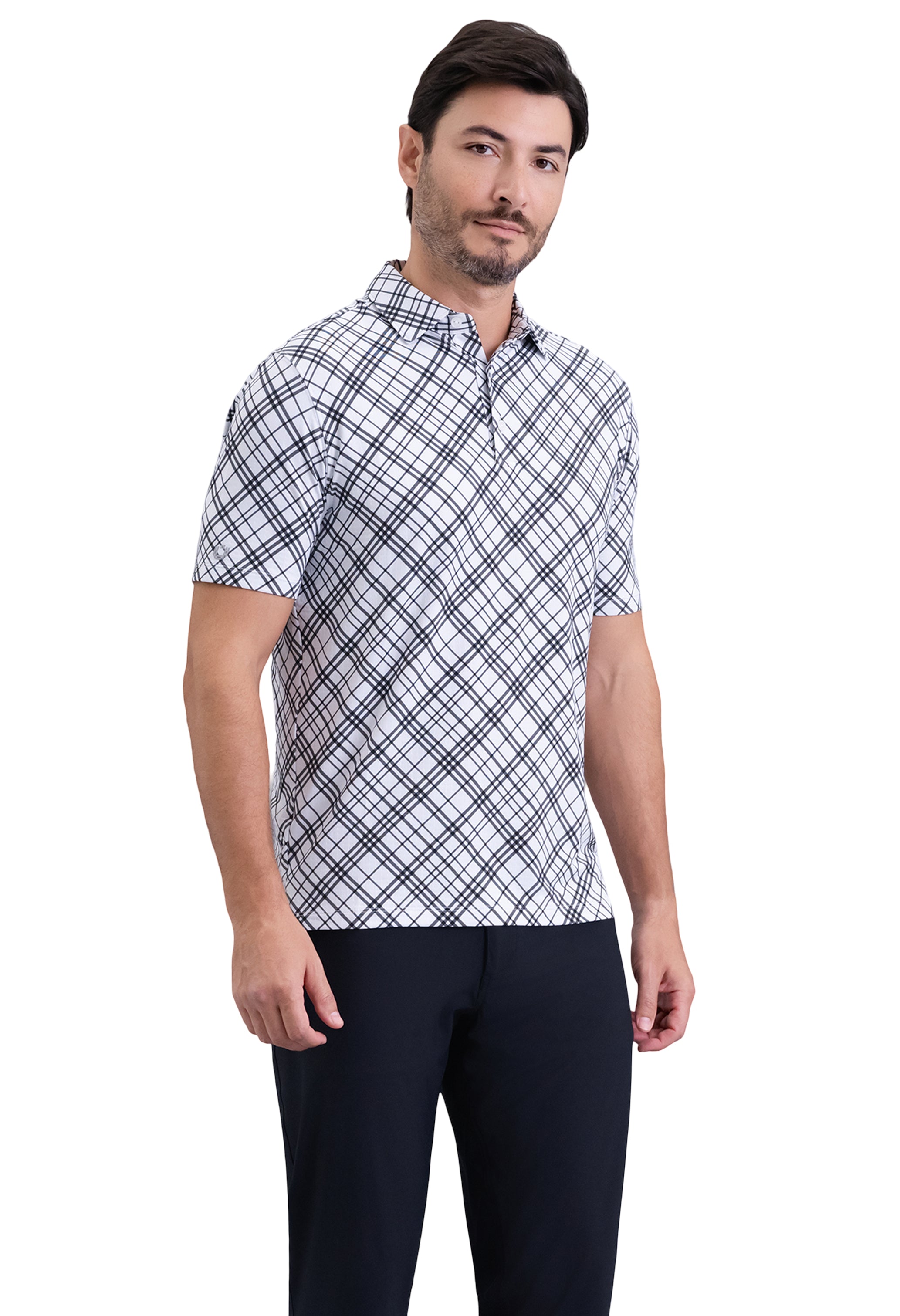 IBKÜL - Tony Print Short Sleeve Polo (Modern Fit) - Color: Black/White