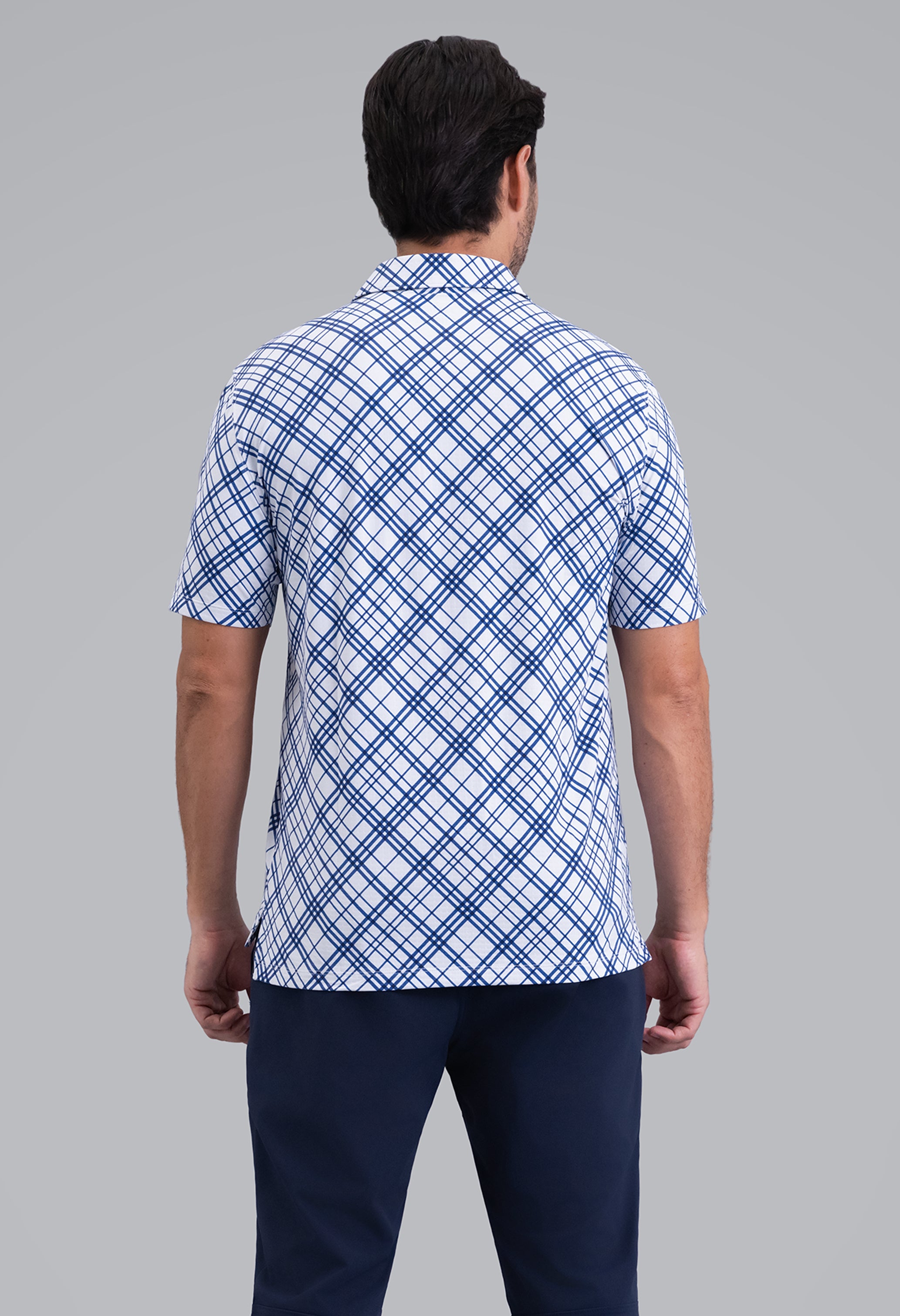 IBKÜL - Tony Print Short Sleeve Polo (Modern Fit) - Color: Navy/White