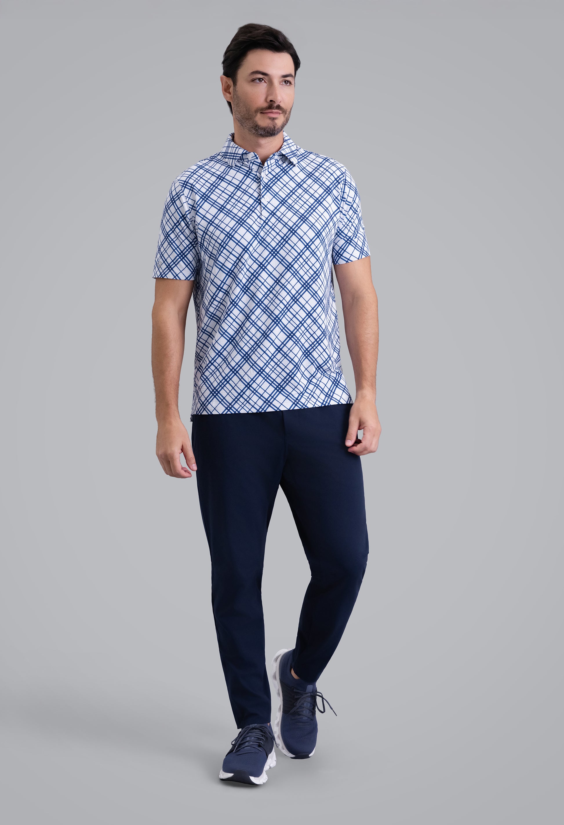 IBKÜL - Tony Print Short Sleeve Polo (Modern Fit) - Color: Navy/White