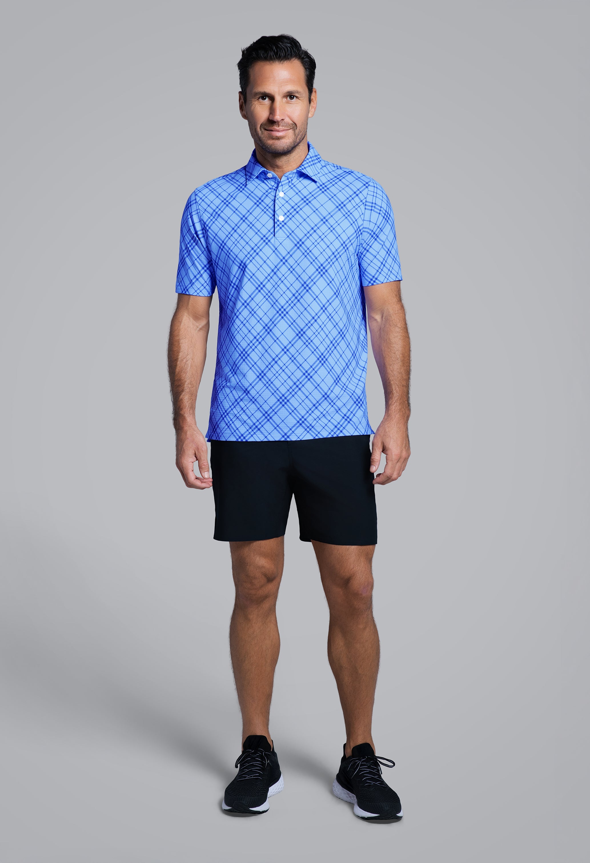 IBKÜL - Tony Print Short Sleeve Polo (Modern Fit) - Color: Blue/Peri