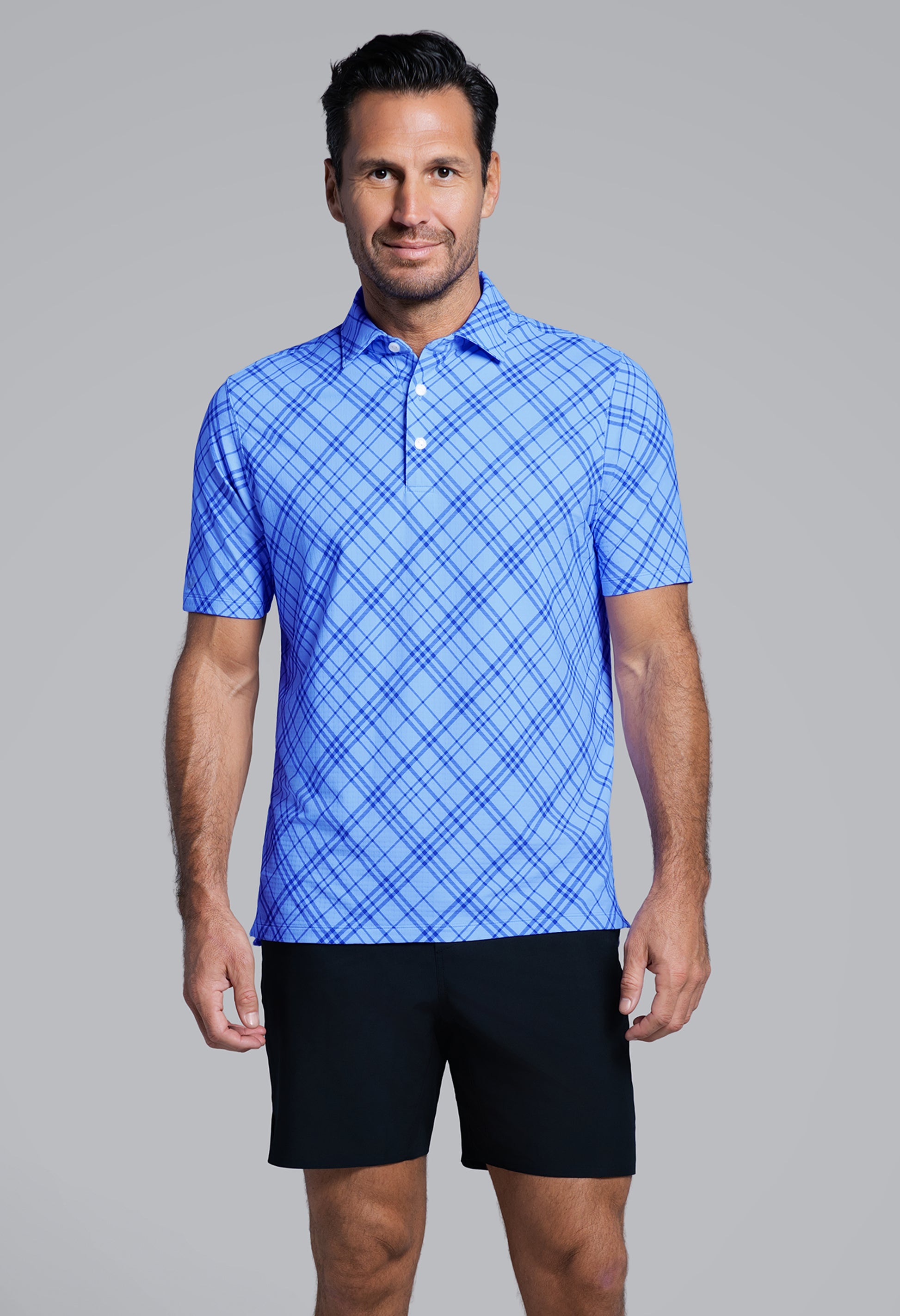 IBKÜL - Tony Print Short Sleeve Polo (Modern Fit) - Color: Blue/Peri