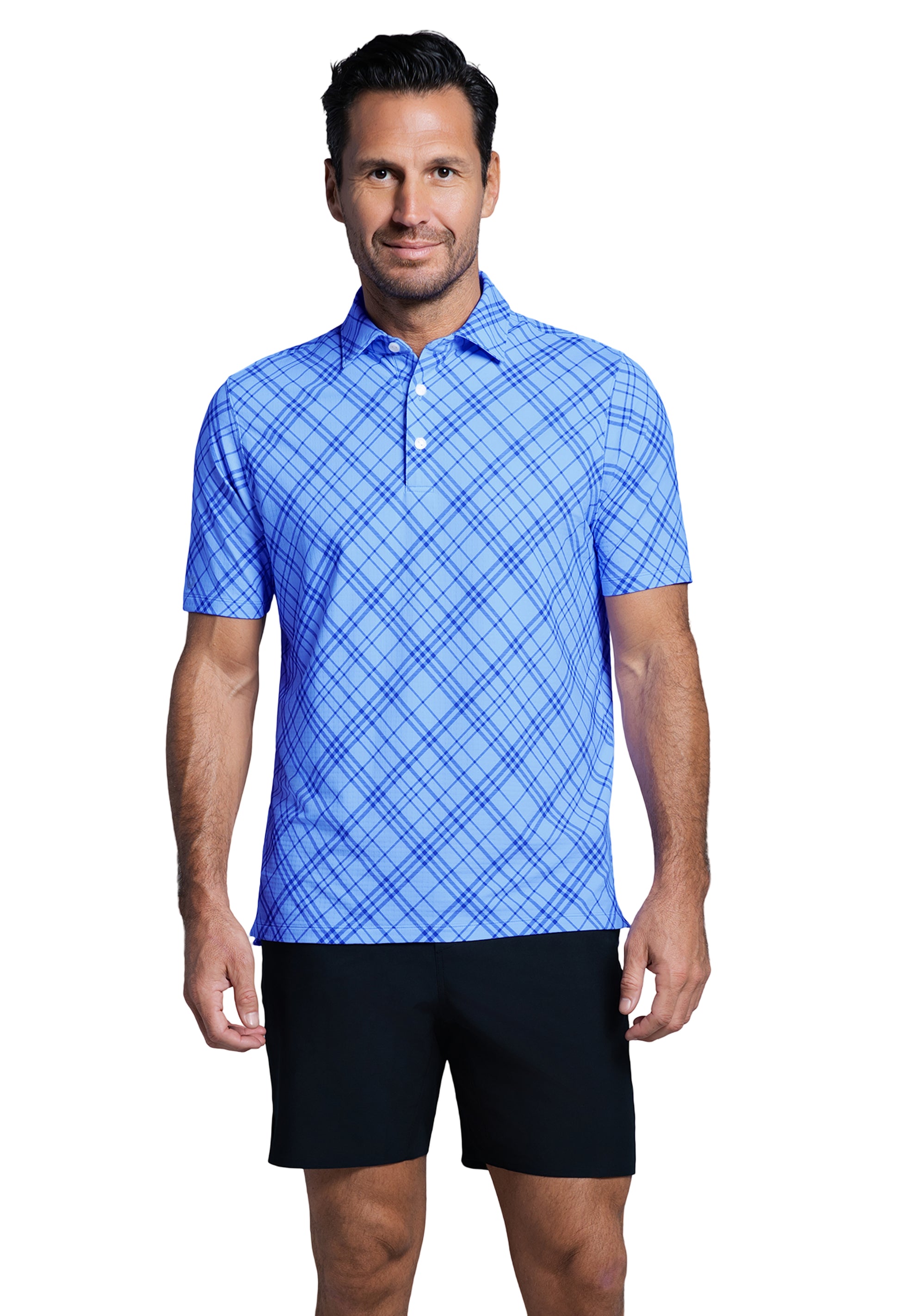 IBKÜL - Tony Print Short Sleeve Polo (Modern Fit) - Color: Blue/Peri