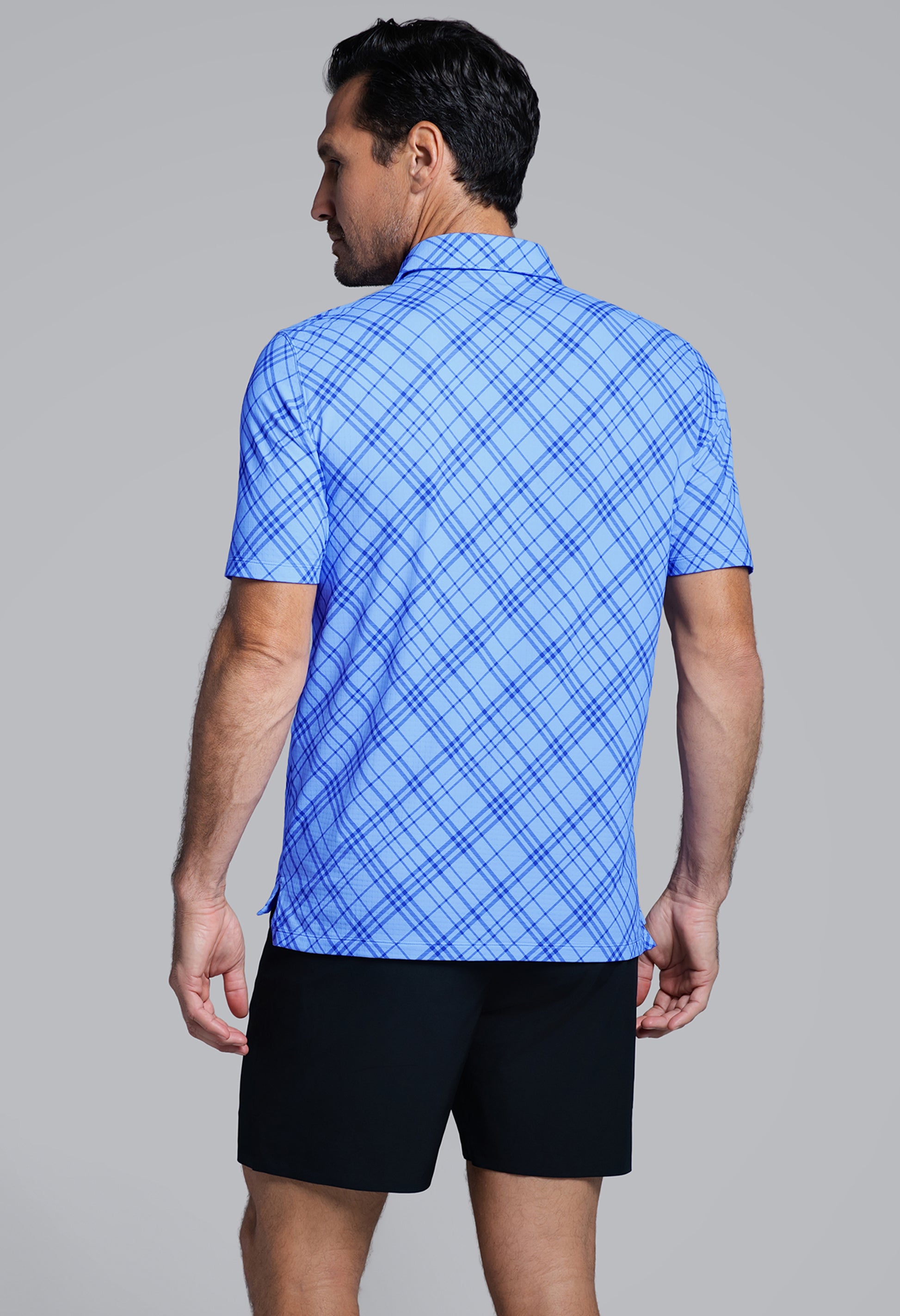 IBKÜL - Tony Print Short Sleeve Polo (Modern Fit) - Color: Blue/Peri
