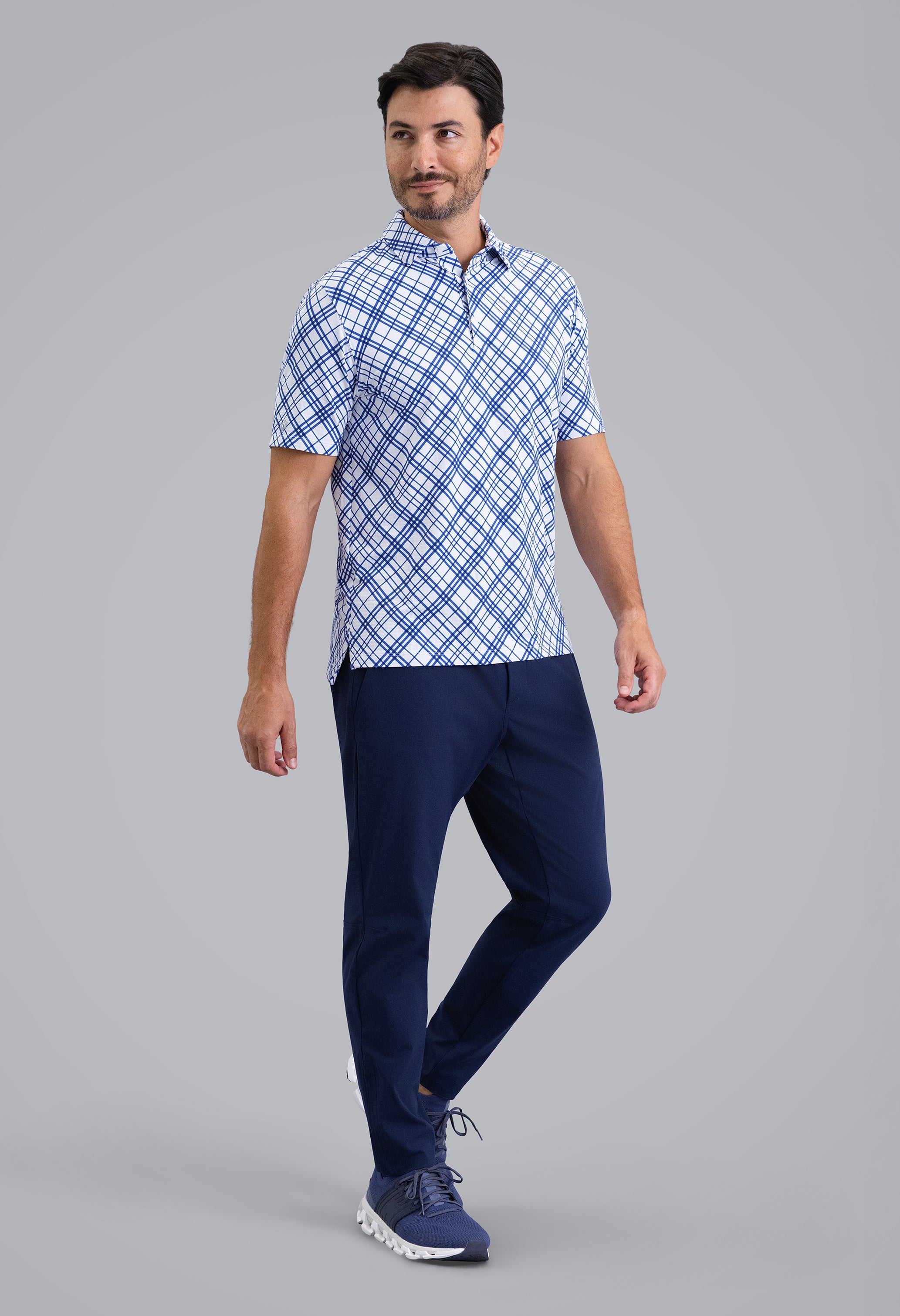IBKÜL - Tony Print Short Sleeve Polo (Modern Fit) - Color: Blue/White