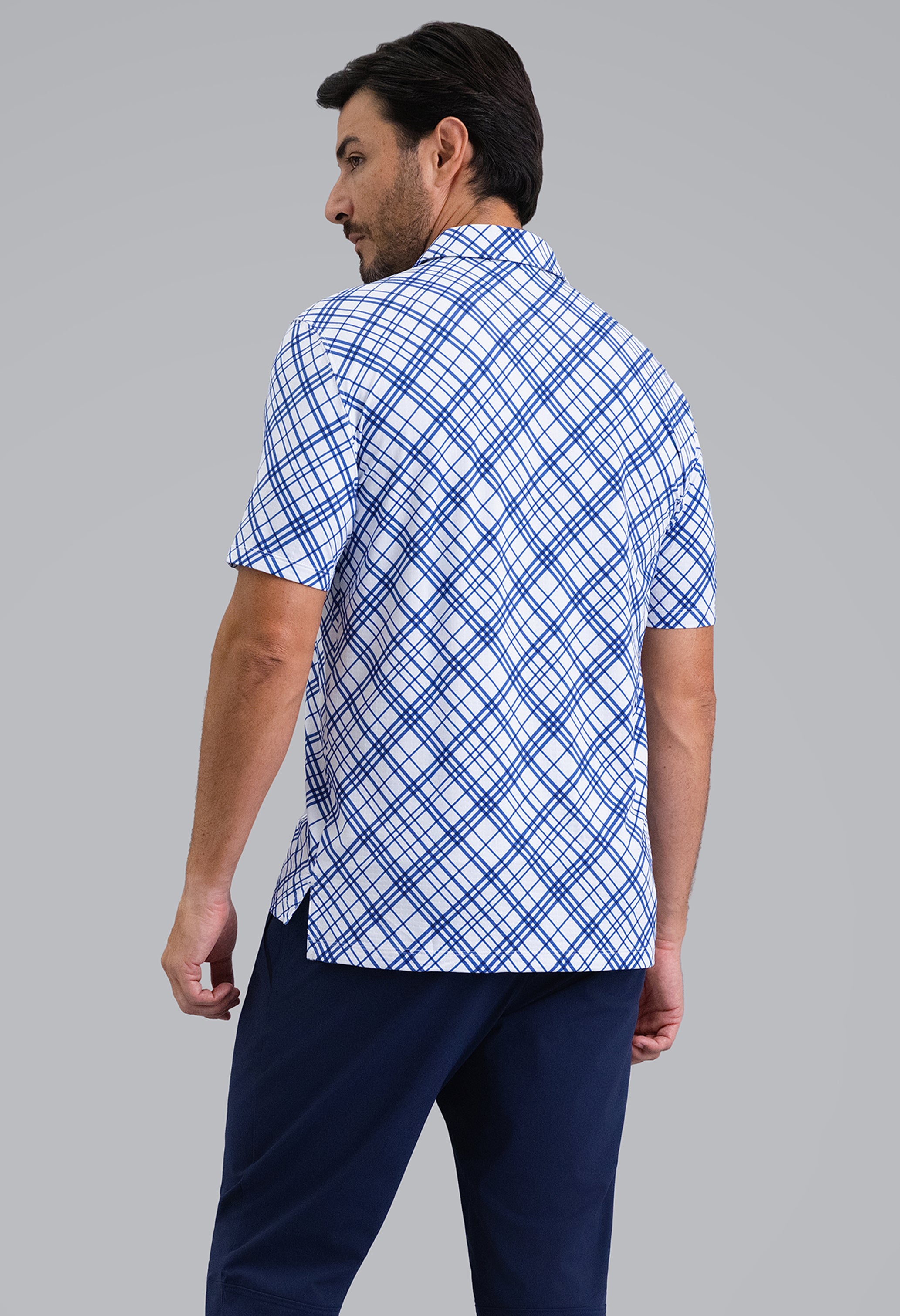 IBKÜL - Tony Print Short Sleeve Polo (Modern Fit) - Color: Blue/White
