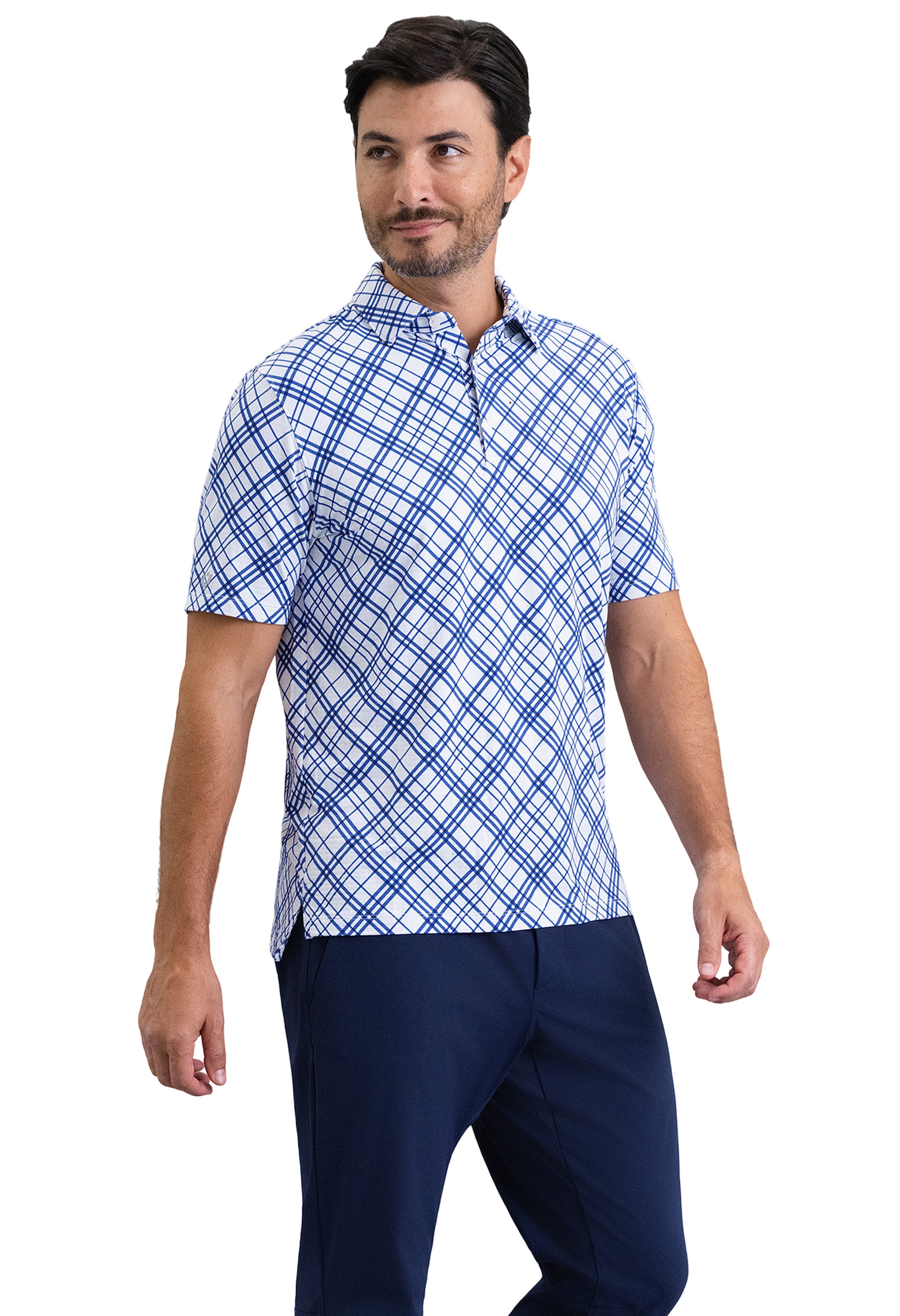 IBKÜL - Tony Print Short Sleeve Polo (Modern Fit) - Color: Blue/White
