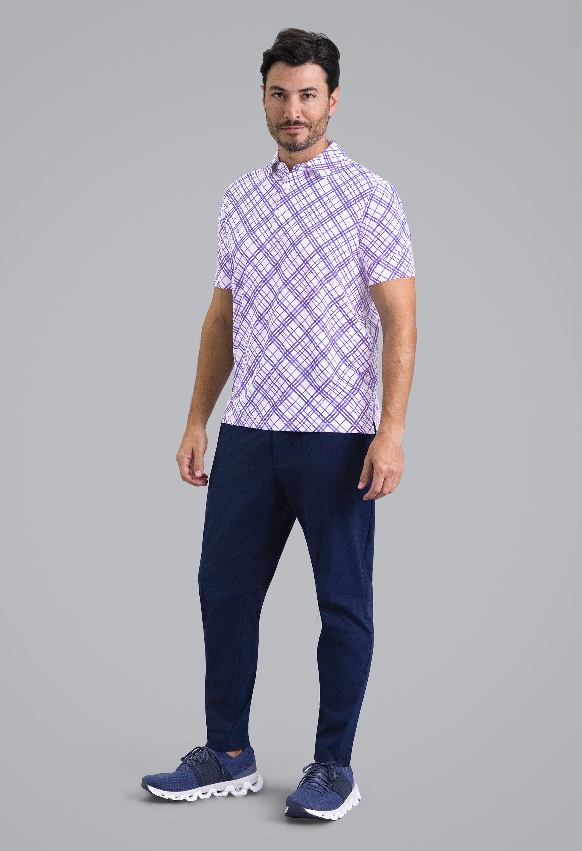 IBKÜL - Tony Print Short Sleeve Polo (Modern Fit) - Color: Lavender/White