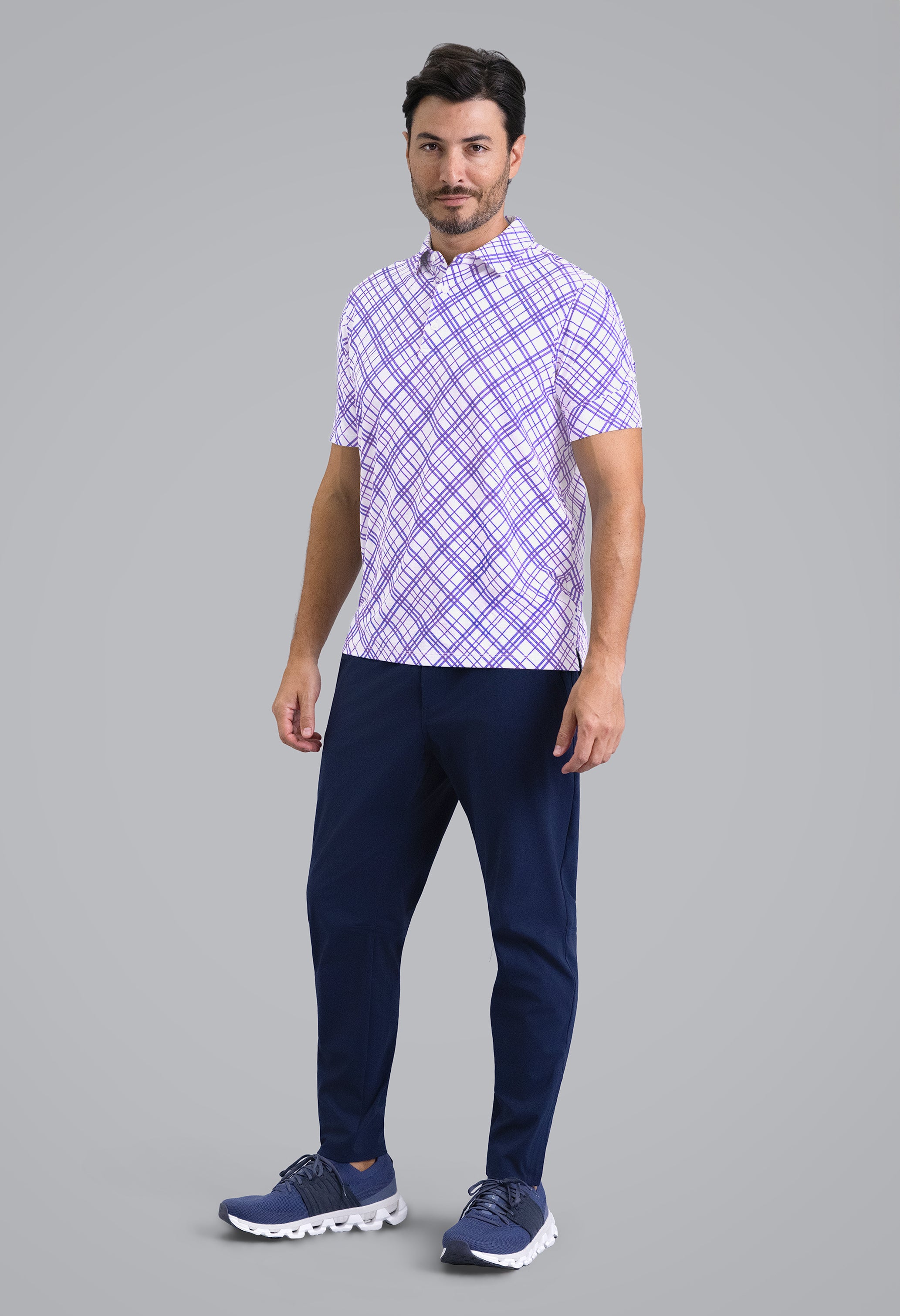 IBKÜL - Tony Print Short Sleeve Polo (Modern Fit) - Color: Lavender/White
