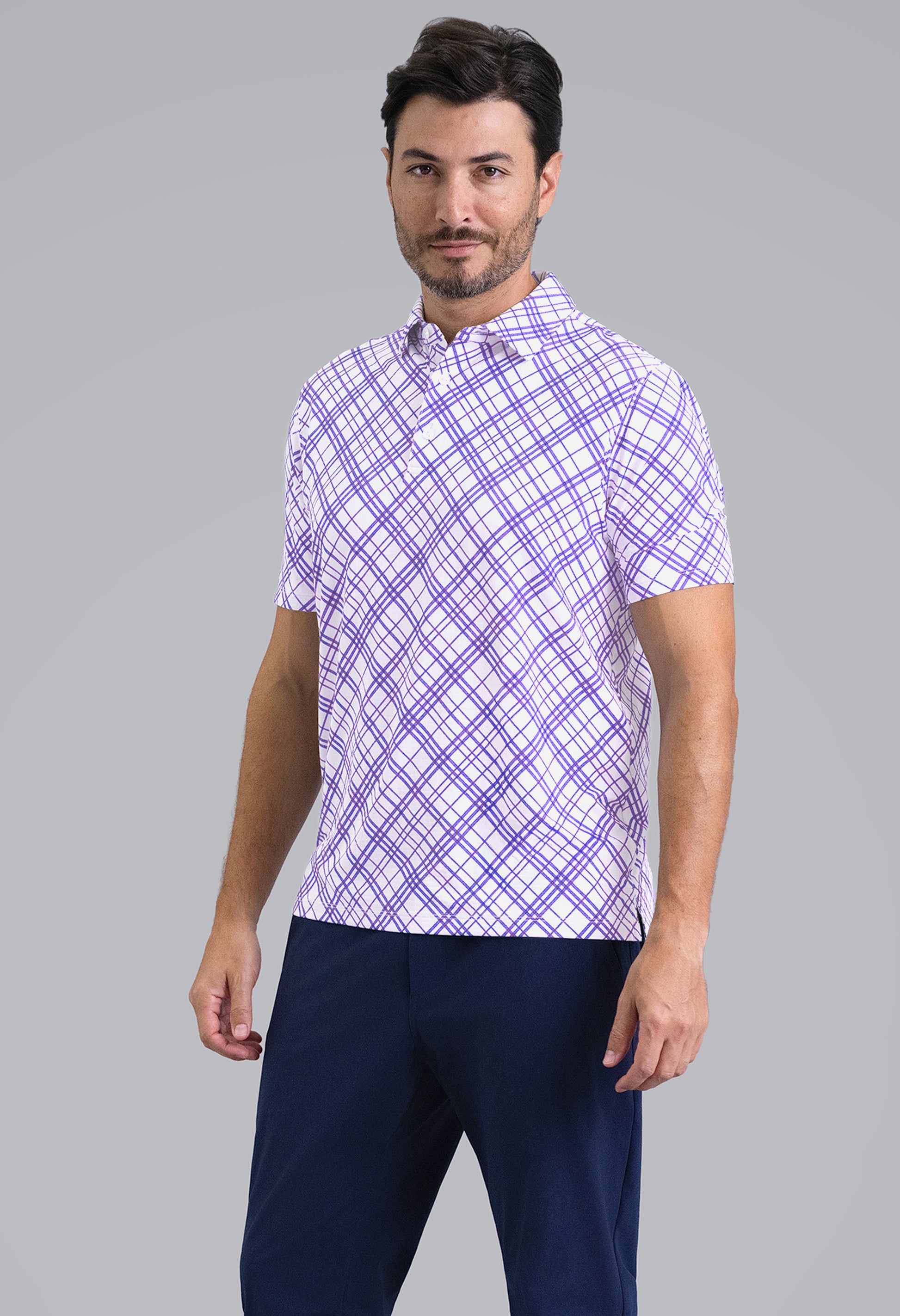 IBKÜL - Tony Print Short Sleeve Polo (Modern Fit) - Color: Lavender/White