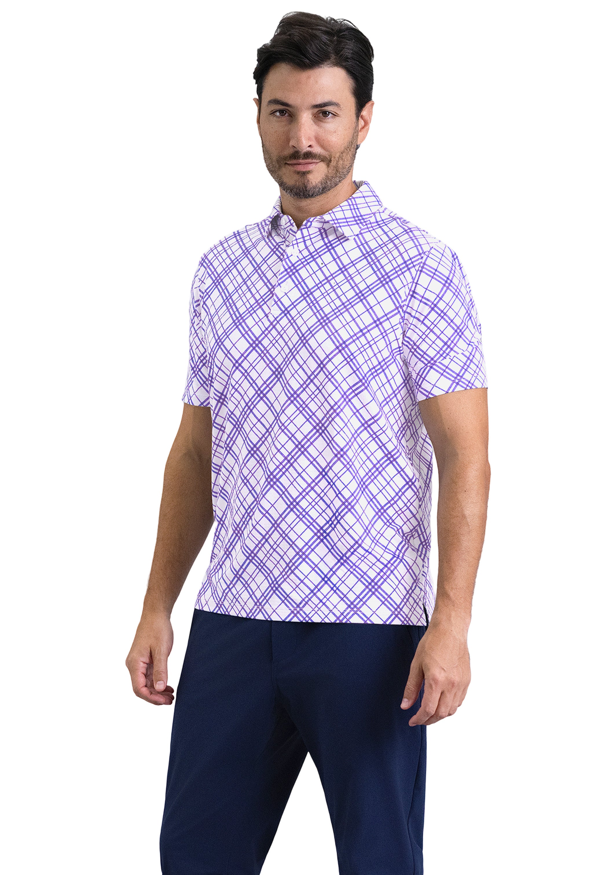 IBKÜL - Tony Print Short Sleeve Polo (Modern Fit) - Color: Lavender/White