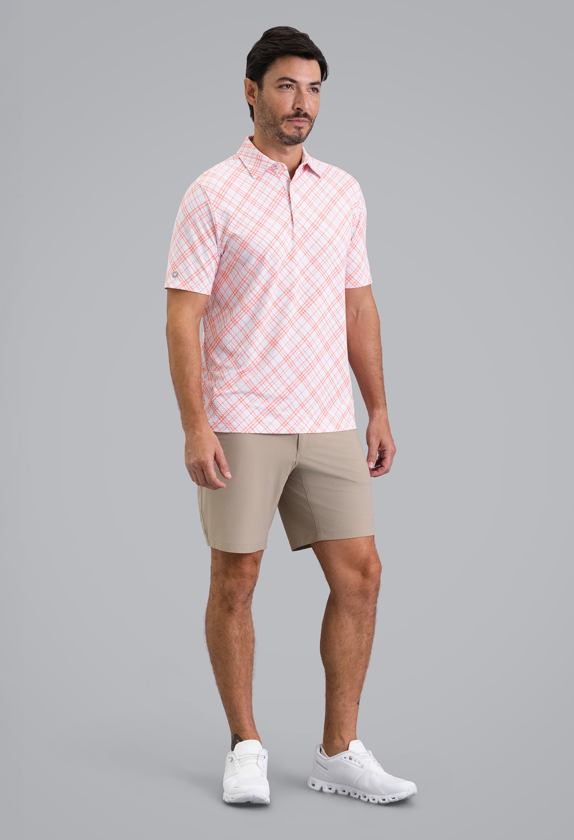 IBKÜL - Tony Print Short Sleeve Polo (Modern Fit) - Color: Peach/White