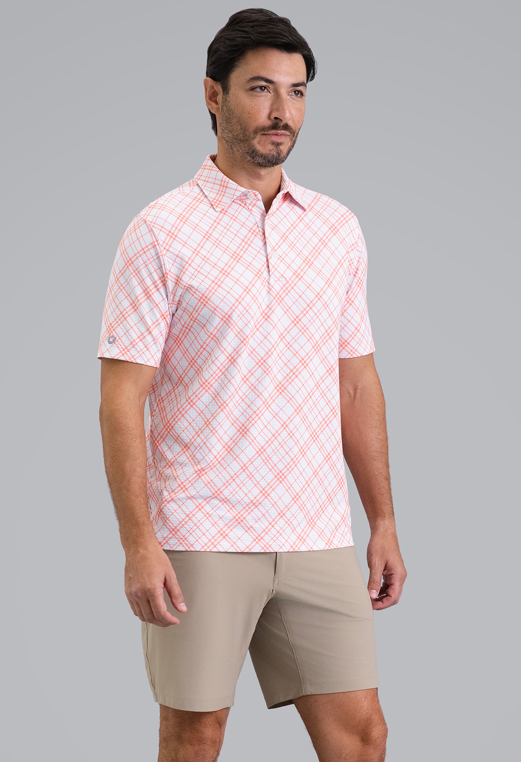 IBKÜL - Tony Print Short Sleeve Polo (Modern Fit) - Color: Peach/White