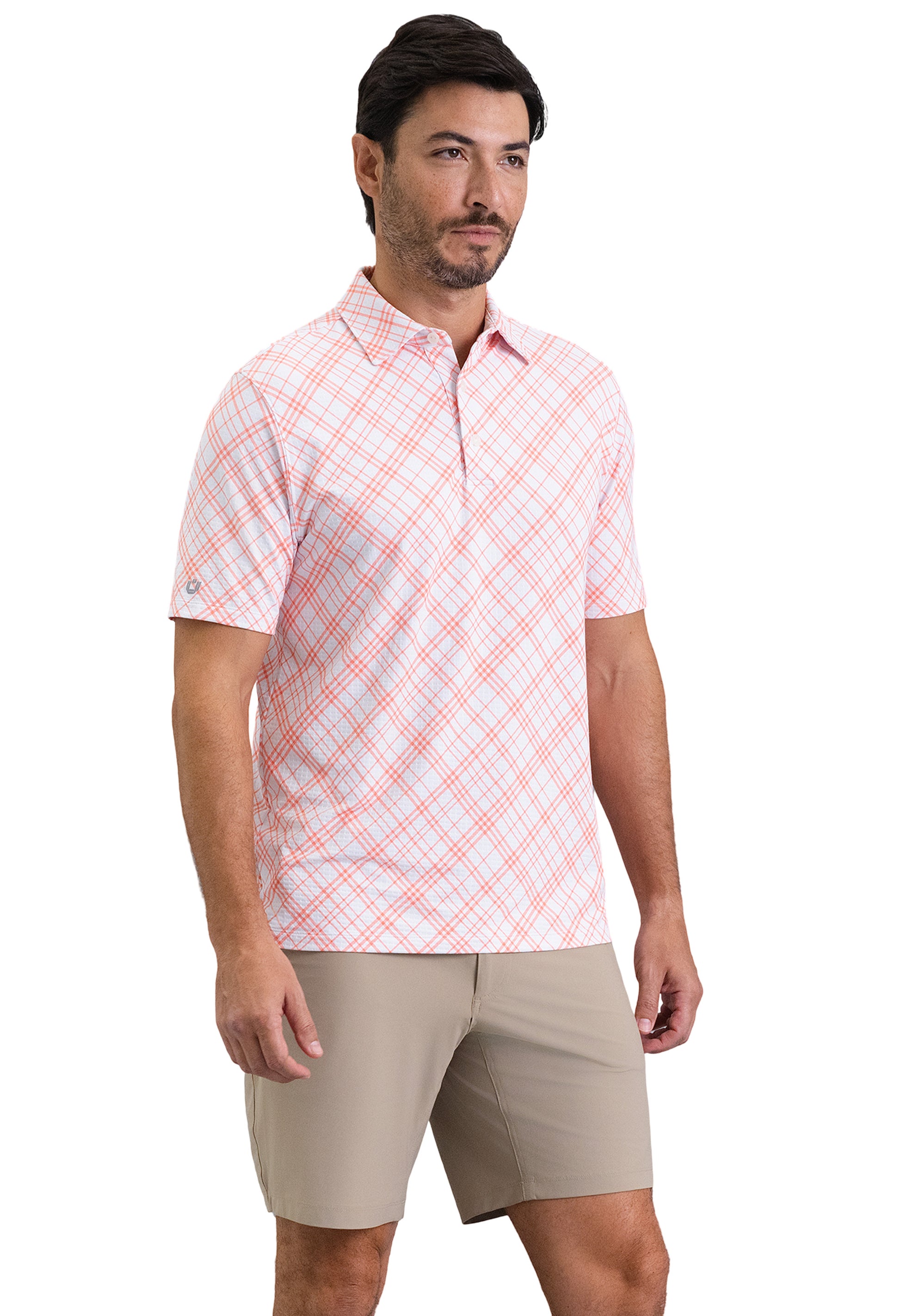 IBKÜL - Tony Print Short Sleeve Polo (Modern Fit) - Color: Peach/White